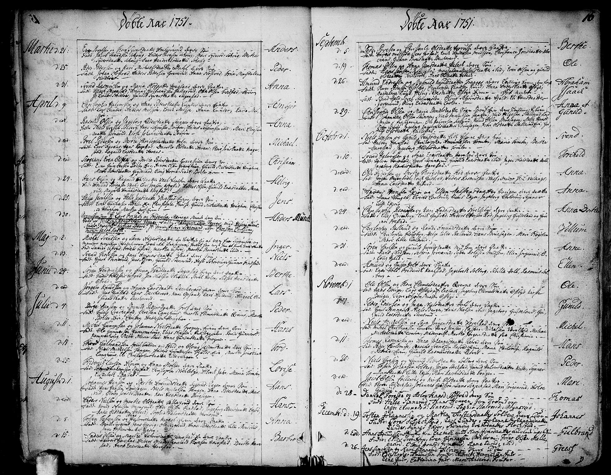 Kråkstad prestekontor Kirkebøker, SAO/A-10125a/F/Fa/L0001: Parish register (official) no. I 1, 1736-1785, p. 16
