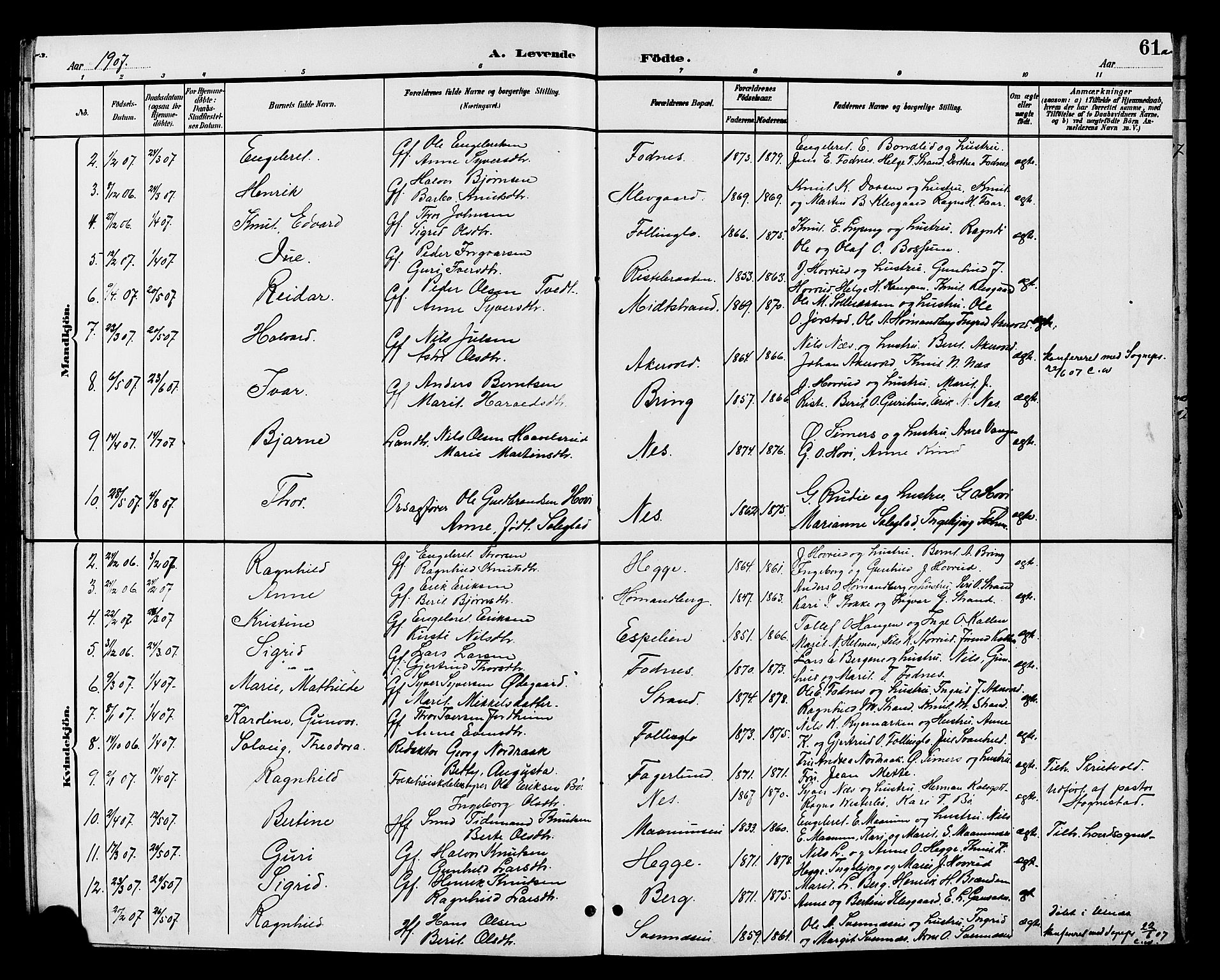Nord-Aurdal prestekontor, SAH/PREST-132/H/Ha/Hab/L0007: Parish register (copy) no. 7, 1883-1910, p. 61