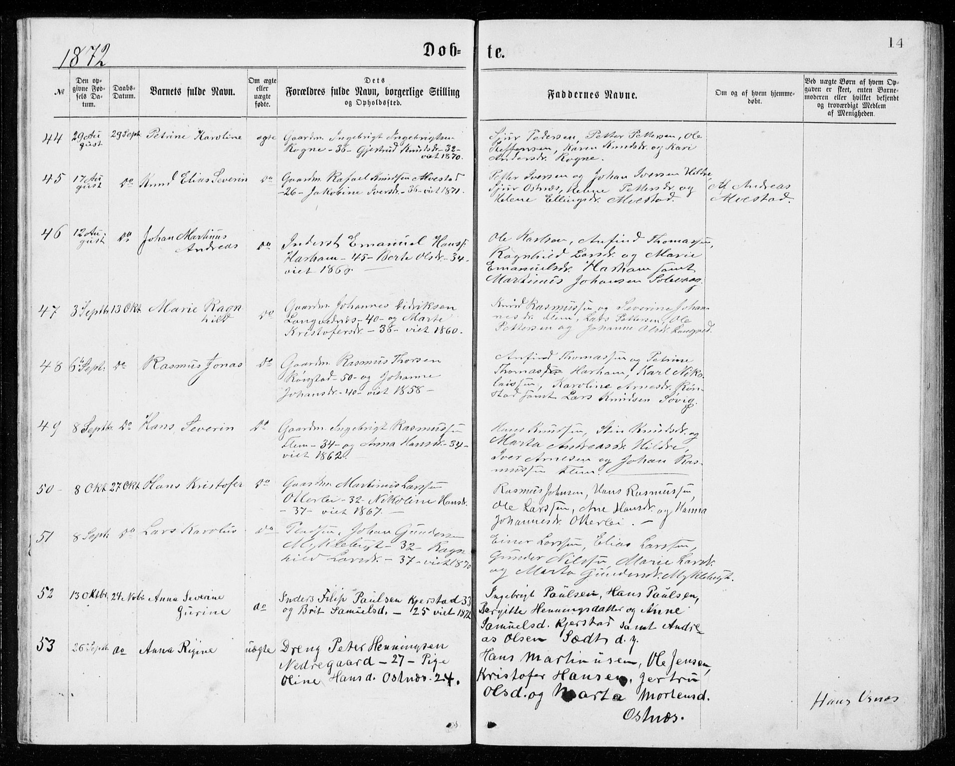 Ministerialprotokoller, klokkerbøker og fødselsregistre - Møre og Romsdal, AV/SAT-A-1454/536/L0509: Parish register (copy) no. 536C04, 1871-1881, p. 14