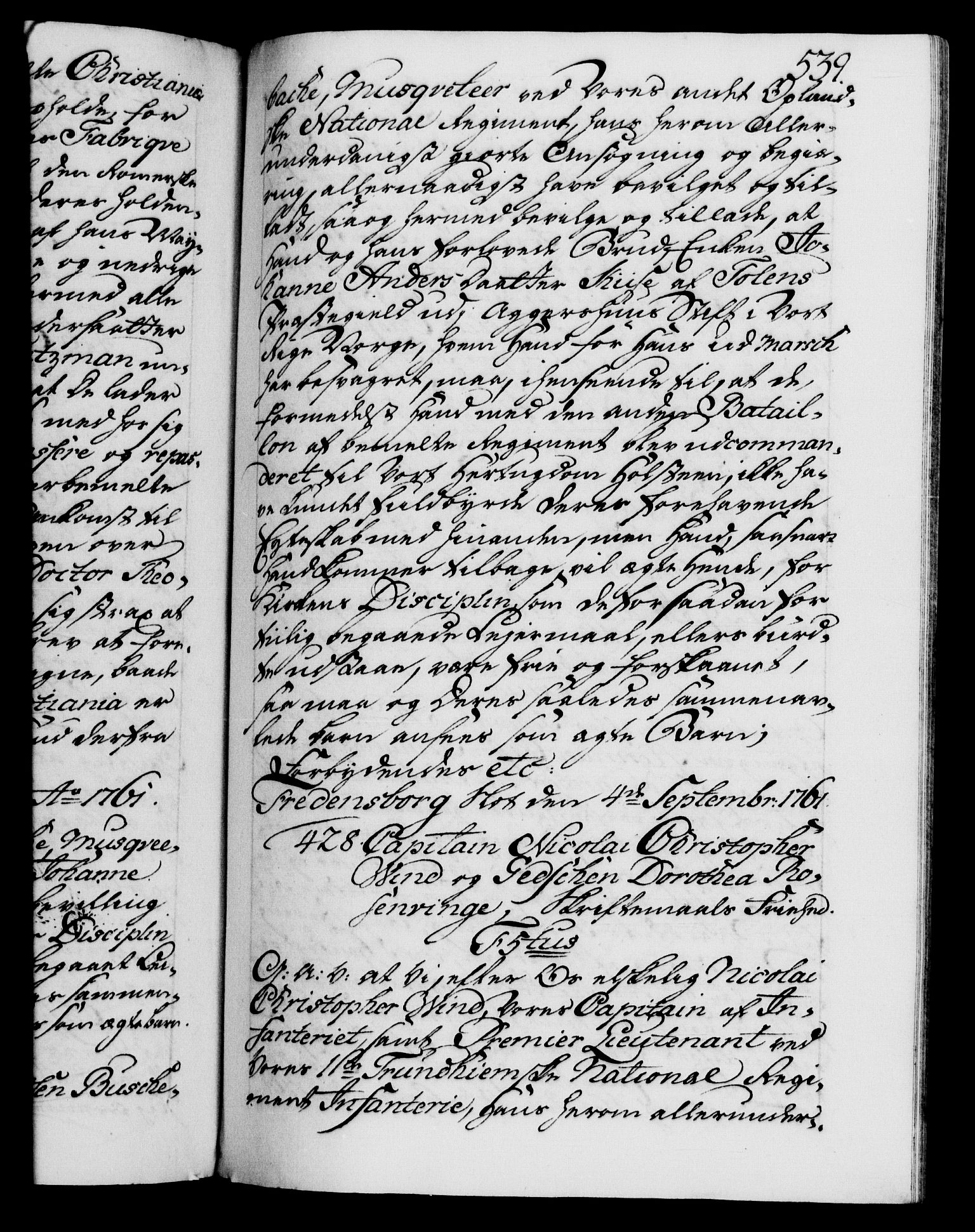 Danske Kanselli 1572-1799, RA/EA-3023/F/Fc/Fca/Fcaa/L0041: Norske registre, 1760-1762, p. 539a