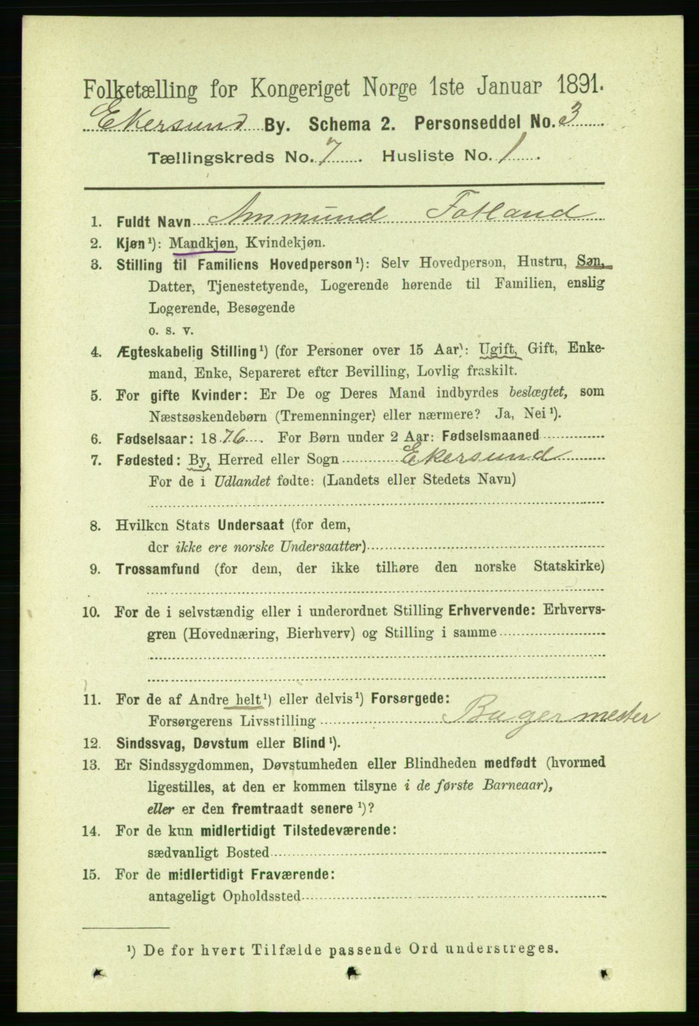 RA, 1891 census for 1101 Egersund, 1891, p. 1219