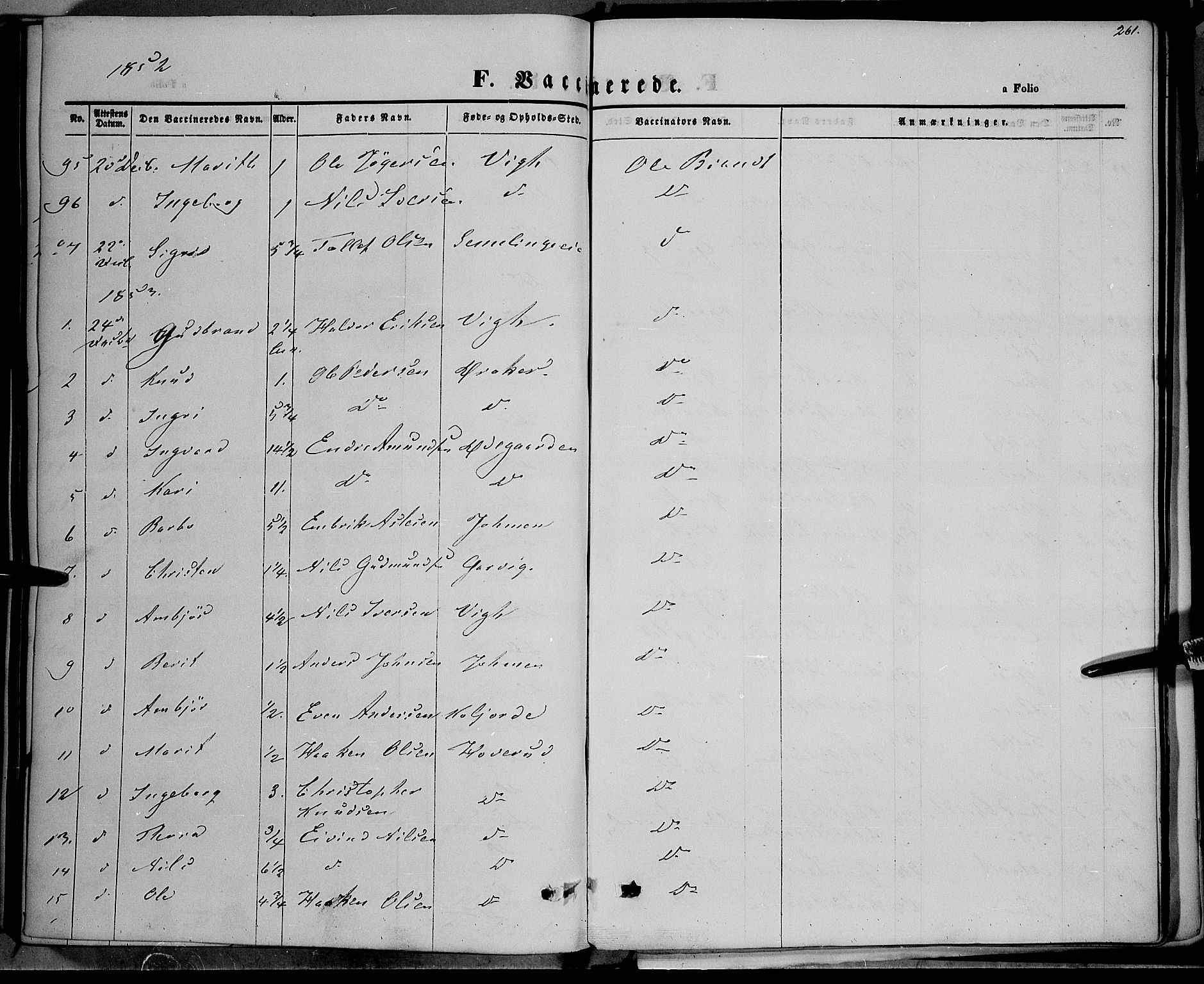 Vestre Slidre prestekontor, SAH/PREST-136/H/Ha/Haa/L0001: Parish register (official) no. 1, 1844-1855, p. 261