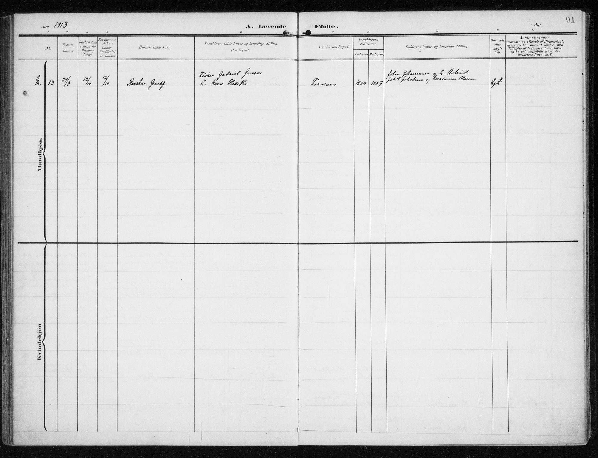 Måsøy sokneprestkontor, AV/SATØ-S-1348/H/Ha/L0009kirke: Parish register (official) no. 9, 1903-1914, p. 91