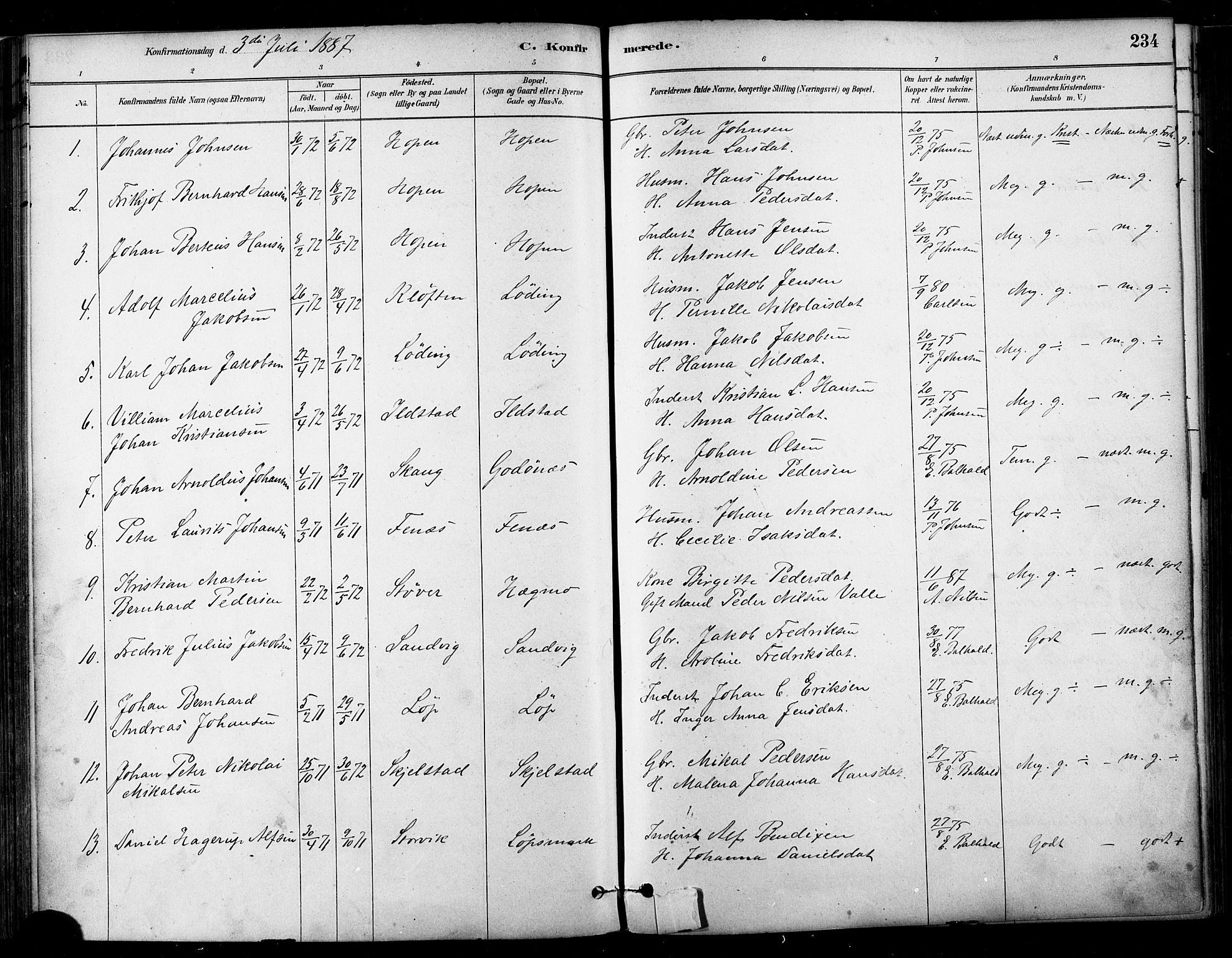 Ministerialprotokoller, klokkerbøker og fødselsregistre - Nordland, SAT/A-1459/802/L0054: Parish register (official) no. 802A01, 1879-1893, p. 234