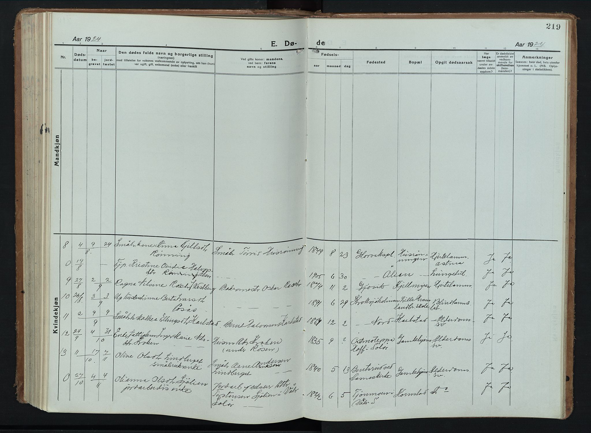 Åsnes prestekontor, AV/SAH-PREST-042/H/Ha/Hab/L0012: Parish register (copy) no. 12, 1921-1942, p. 219