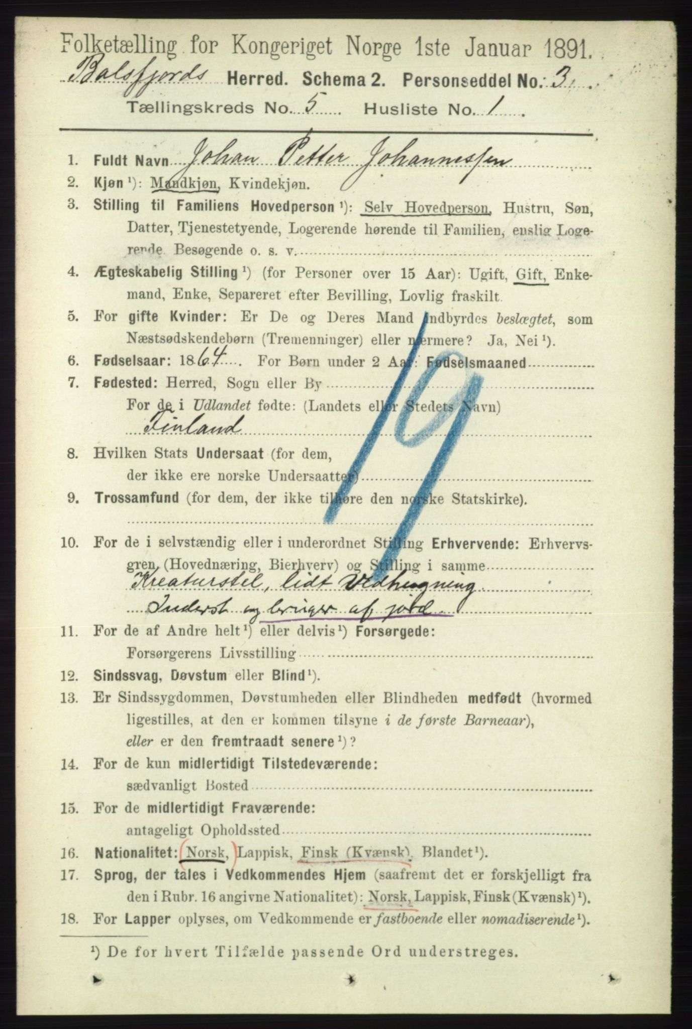 RA, 1891 census for 1933 Balsfjord, 1891, p. 1431