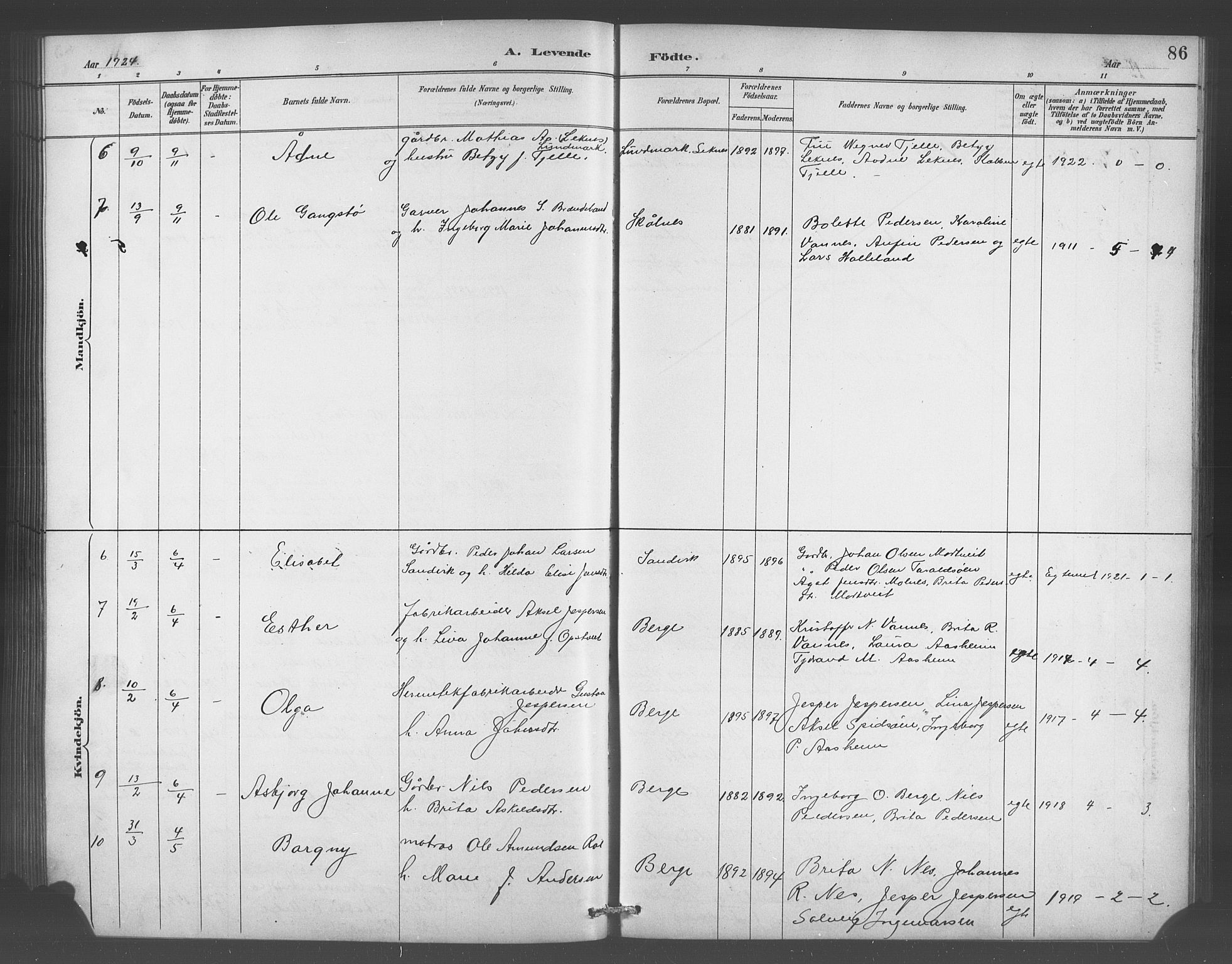 Skånevik sokneprestembete, AV/SAB-A-77801/H/Hab: Parish register (copy) no. A 2, 1888-1924, p. 86