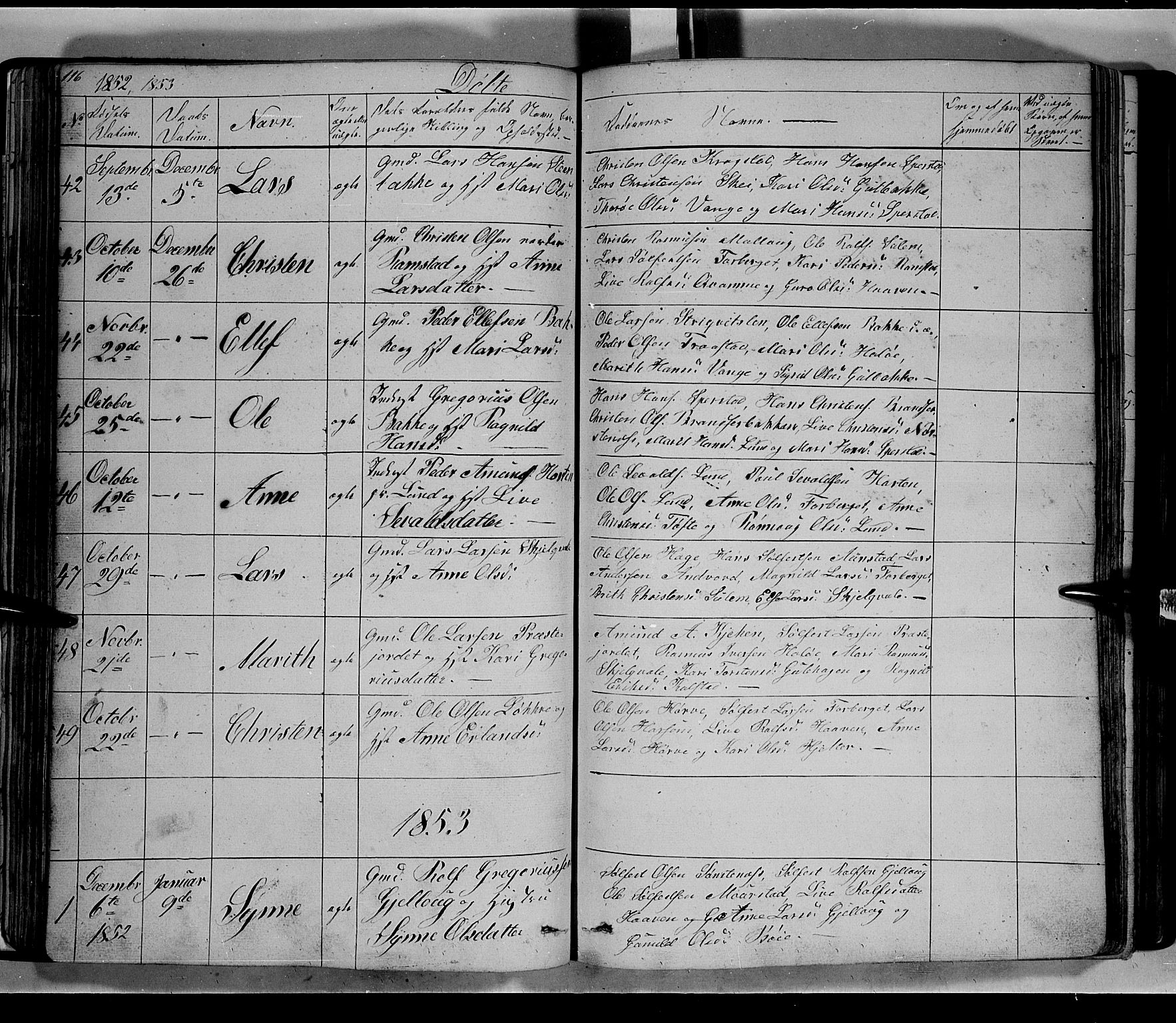 Lom prestekontor, SAH/PREST-070/L/L0004: Parish register (copy) no. 4, 1845-1864, p. 116-117