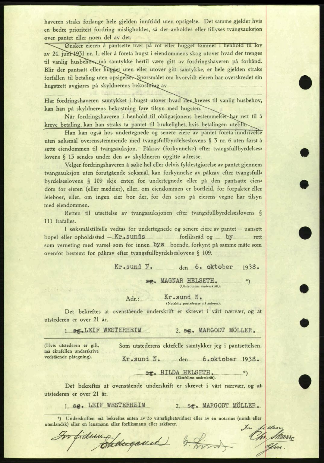 Kristiansund byfogd, SAT/A-4587/A/27: Mortgage book no. 31, 1938-1939, Diary no: : 816/1938