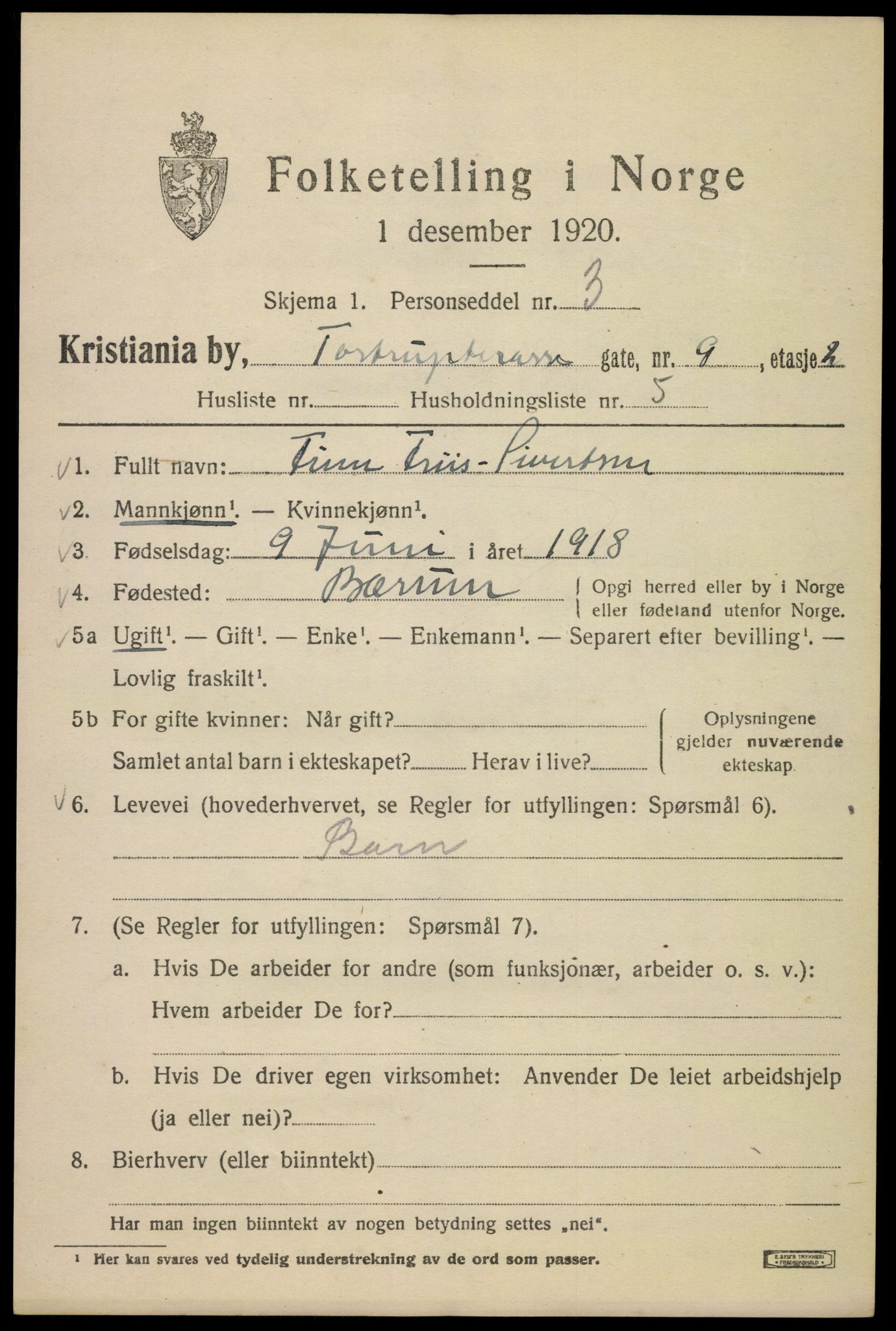 SAO, 1920 census for Kristiania, 1920, p. 595999