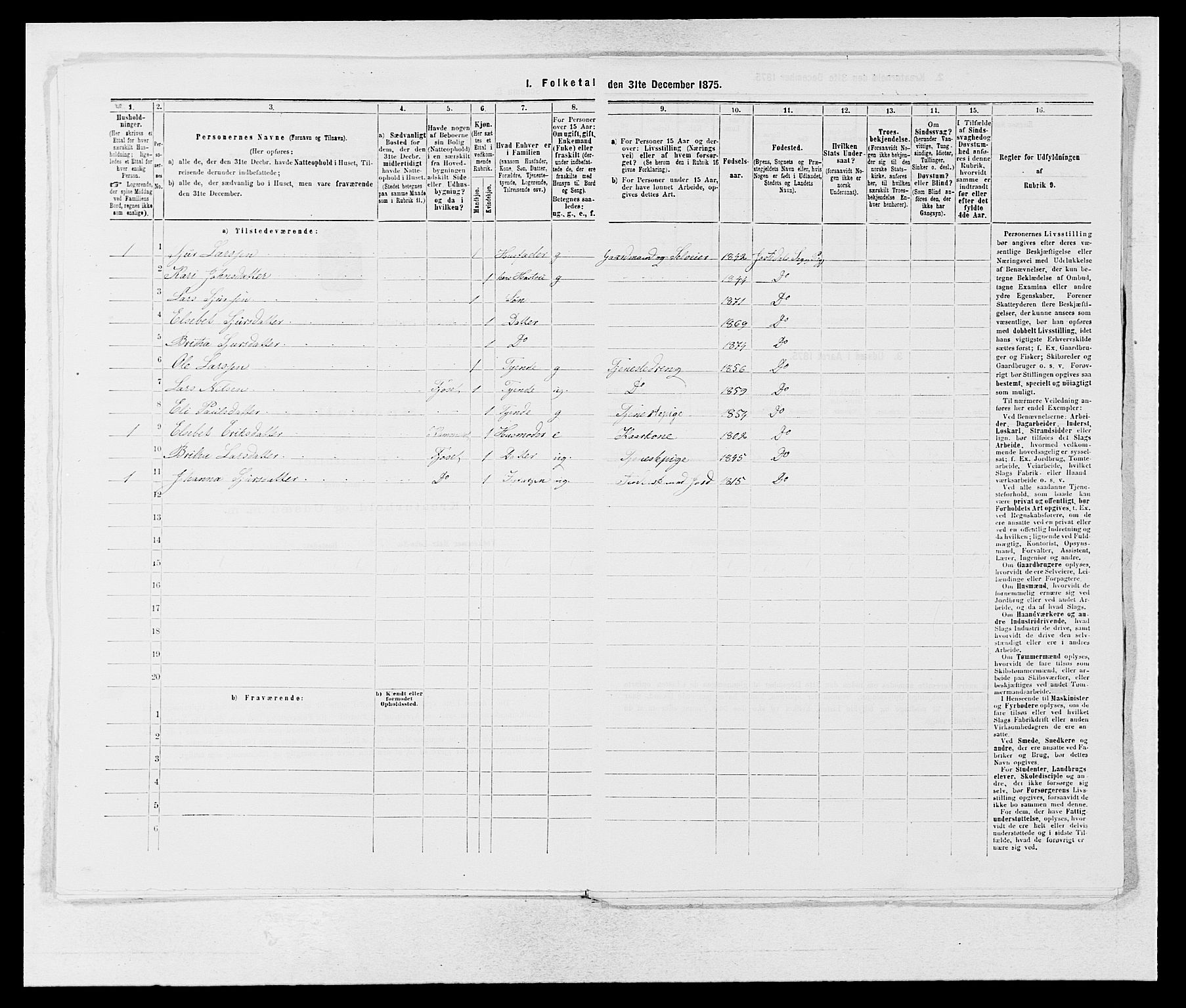 SAB, 1875 census for 1427P Jostedal, 1875, p. 104