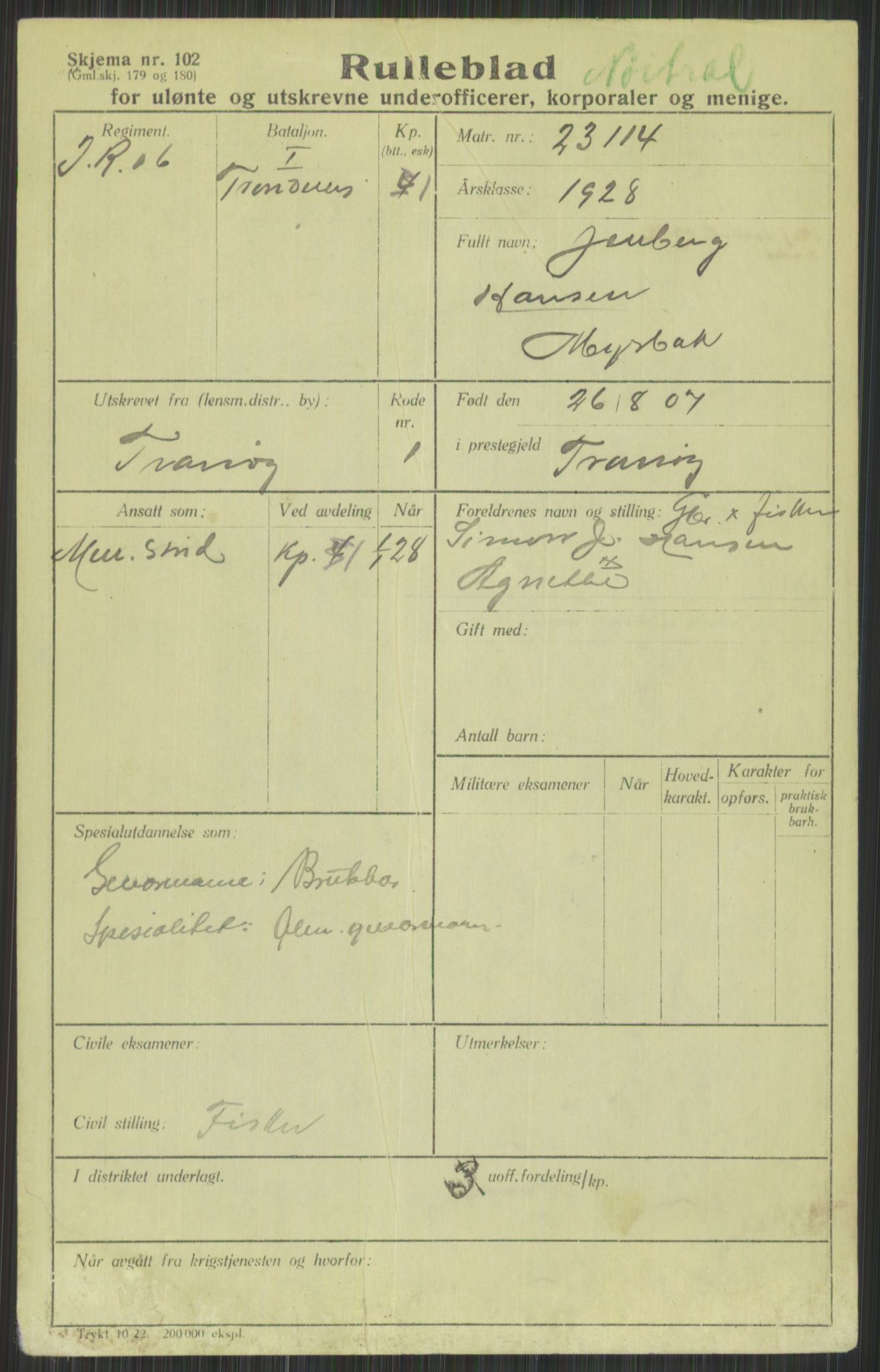 Forsvaret, Troms infanteriregiment nr. 16, AV/RA-RAFA-3146/P/Pa/L0013/0003: Rulleblad / Rulleblad for regimentets menige mannskaper, årsklasse 1928, 1928, p. 505