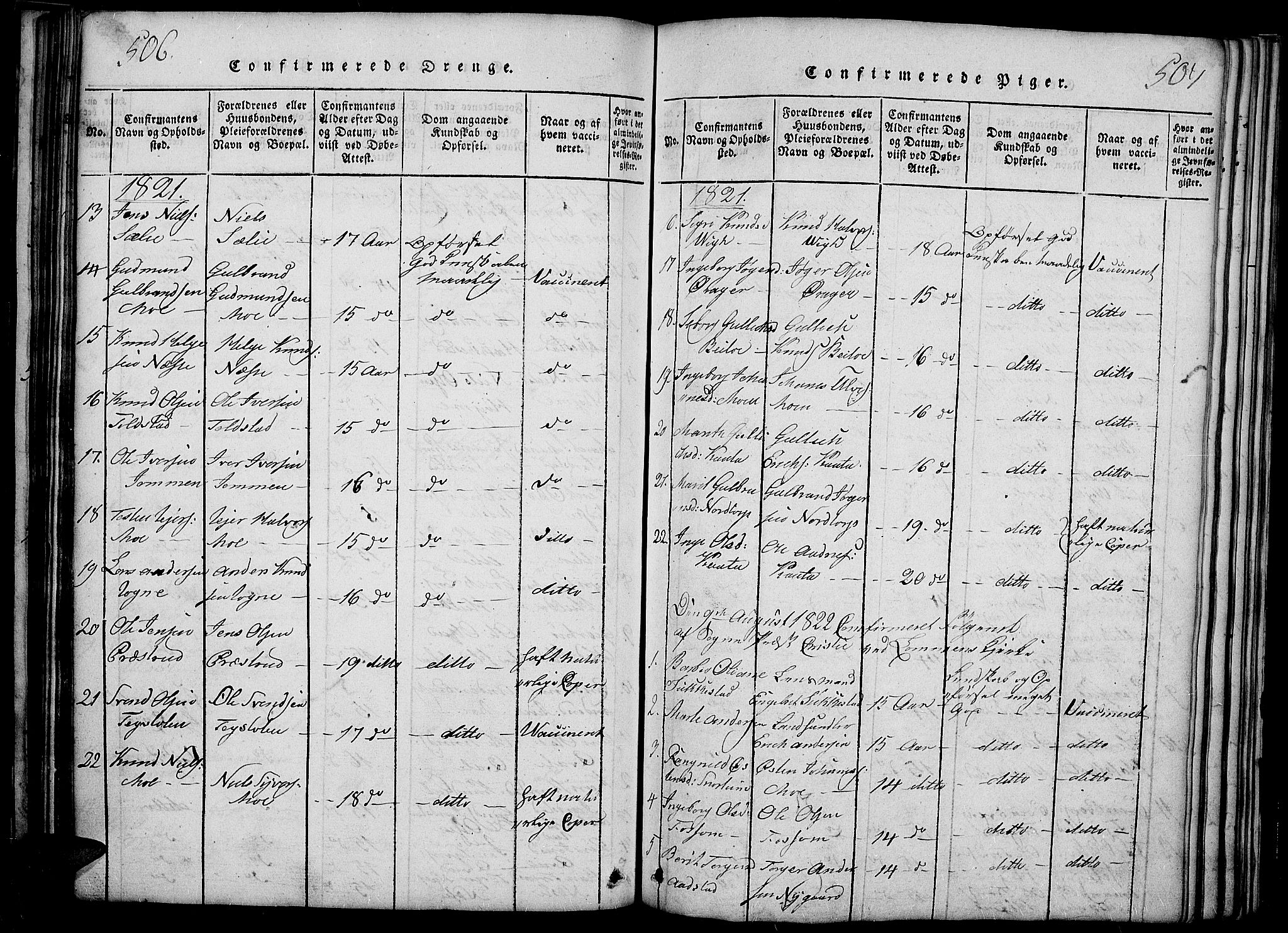 Slidre prestekontor, SAH/PREST-134/H/Ha/Haa/L0002: Parish register (official) no. 2, 1814-1830, p. 506-507