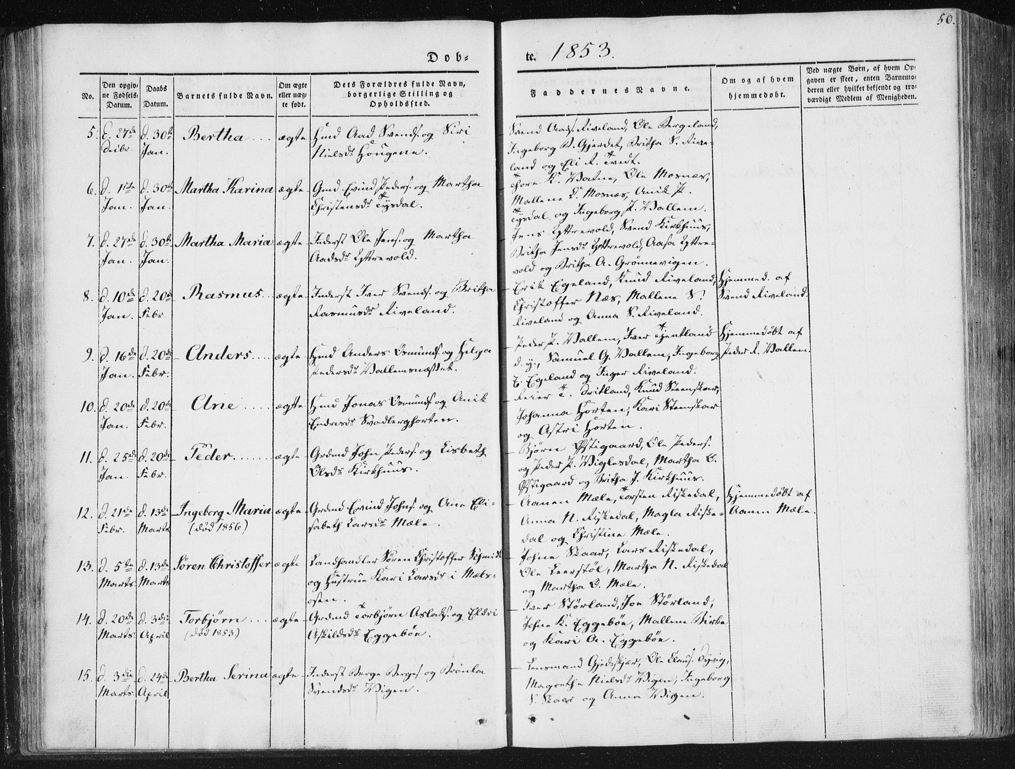 Hjelmeland sokneprestkontor, AV/SAST-A-101843/01/IV/L0008: Parish register (official) no. A 8, 1842-1861, p. 50