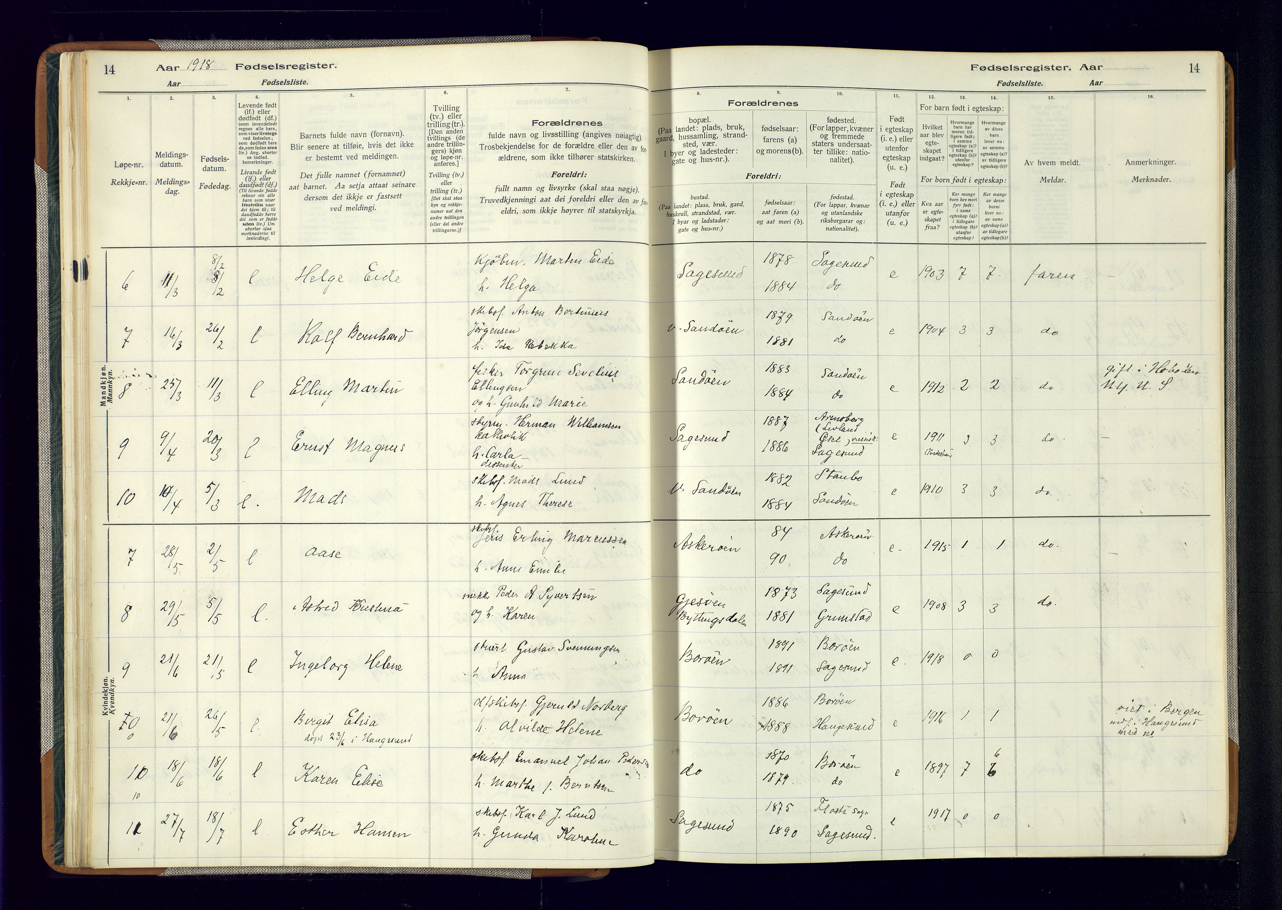 Dypvåg sokneprestkontor, AV/SAK-1111-0007/J/Ja/L0001: Birth register no. II.4.3, 1916-1975, p. 14