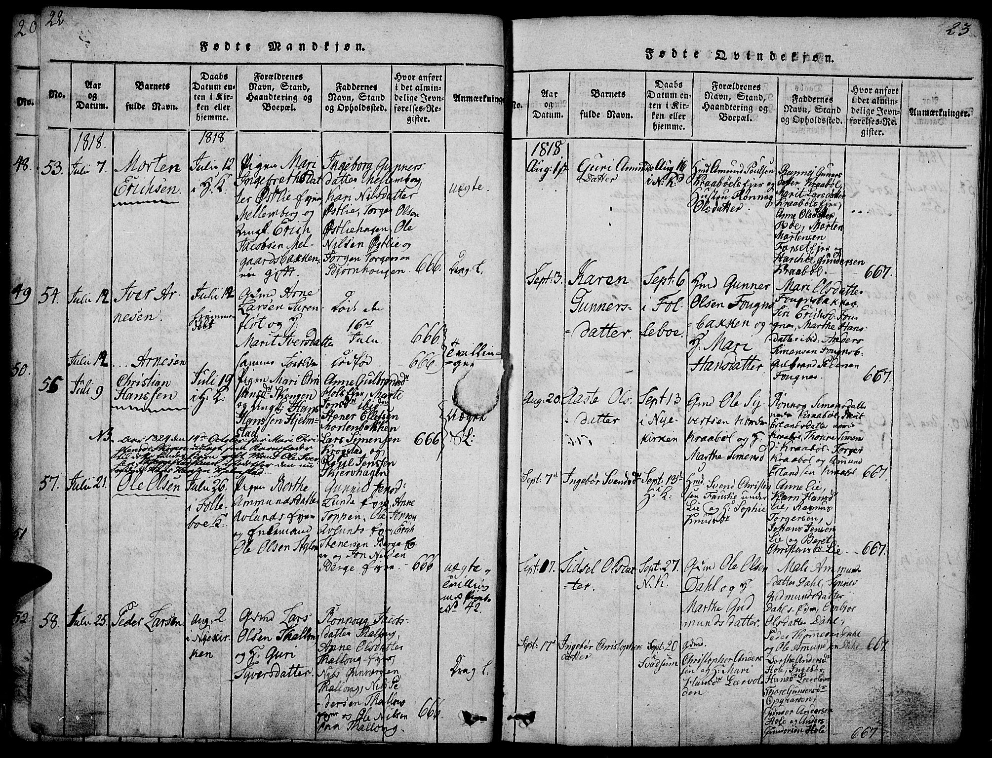 Gausdal prestekontor, SAH/PREST-090/H/Ha/Haa/L0005: Parish register (official) no. 5, 1817-1829, p. 22-23