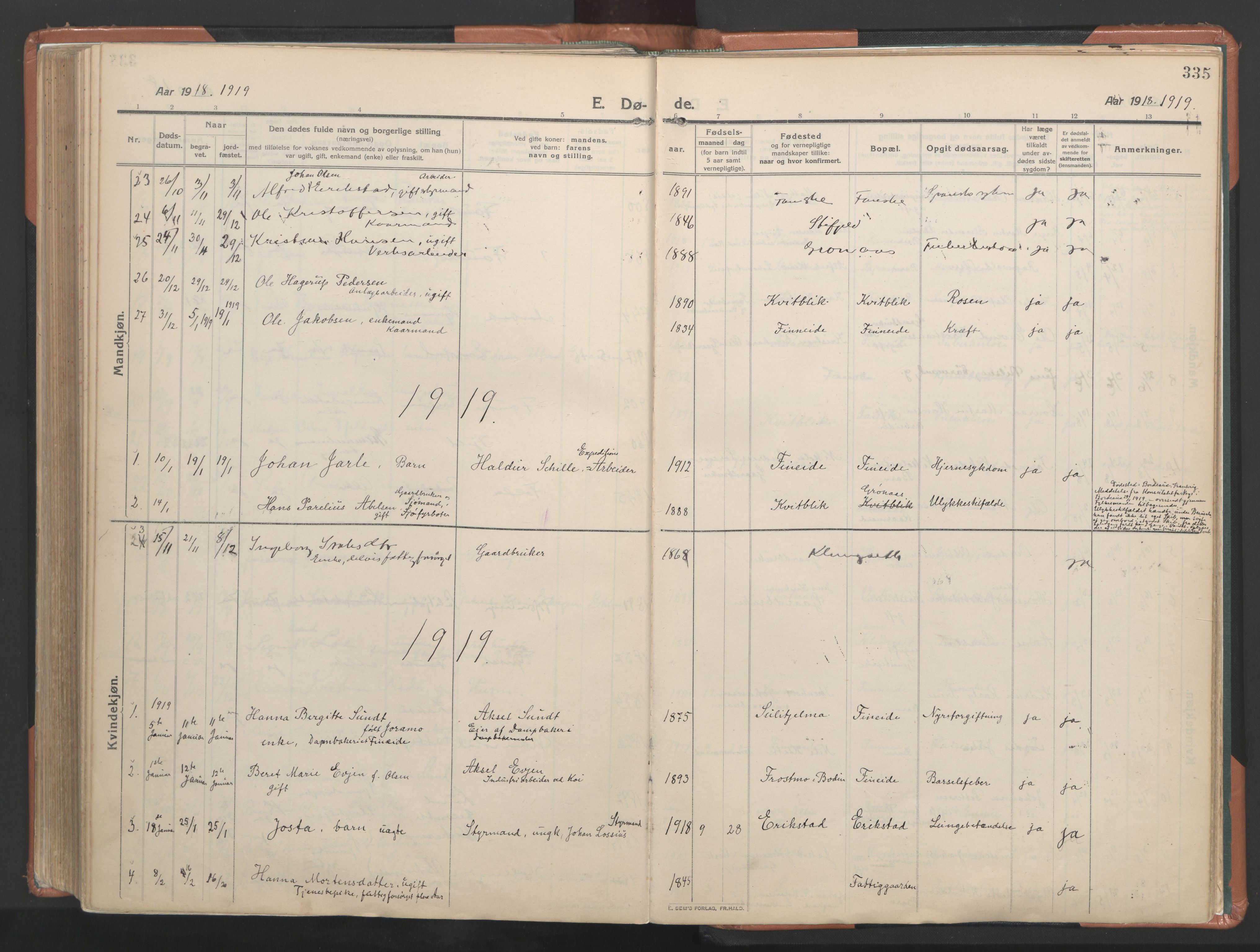 Ministerialprotokoller, klokkerbøker og fødselsregistre - Nordland, SAT/A-1459/849/L0698: Parish register (official) no. 849A09, 1911-1924, p. 335