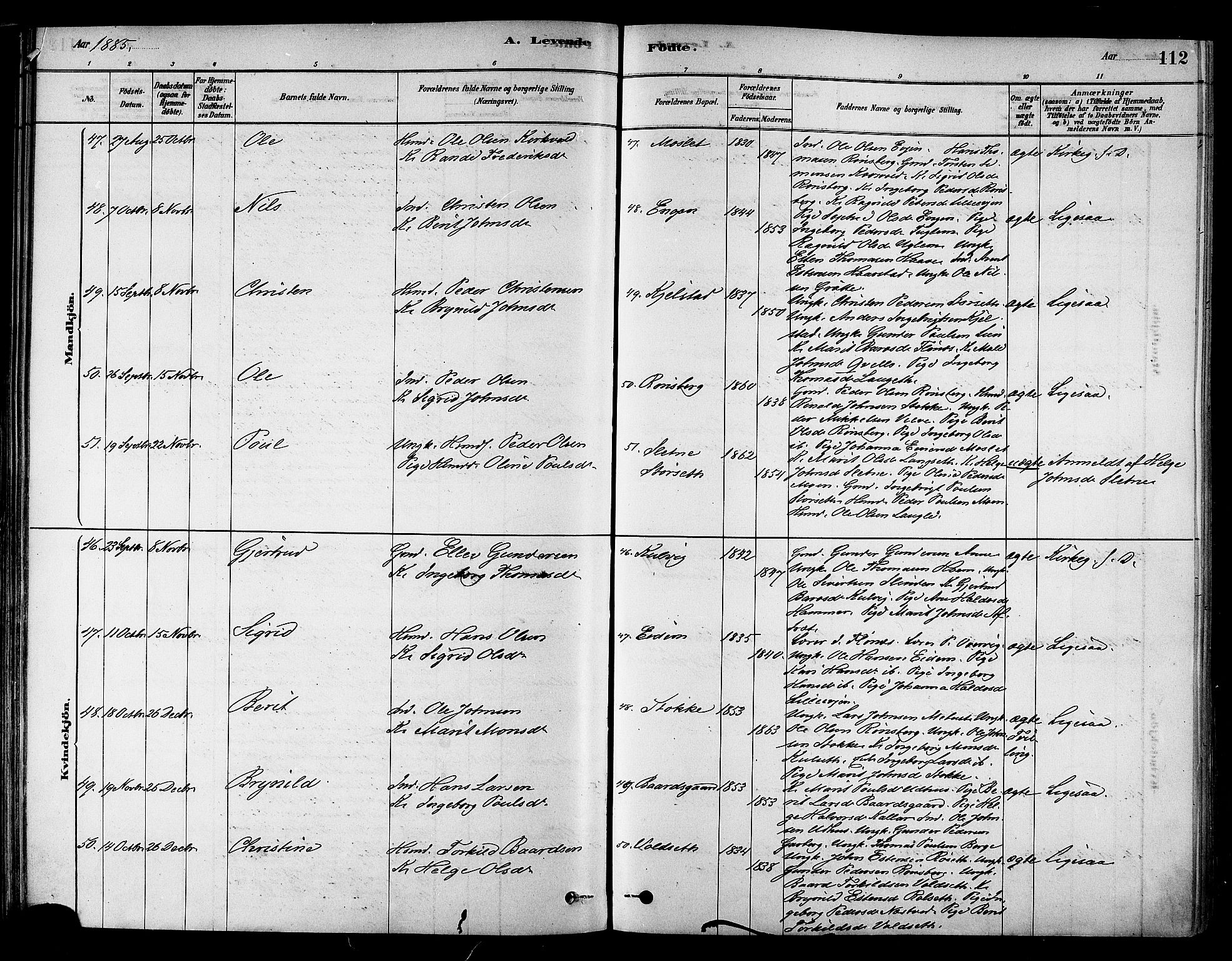 Ministerialprotokoller, klokkerbøker og fødselsregistre - Sør-Trøndelag, AV/SAT-A-1456/695/L1148: Parish register (official) no. 695A08, 1878-1891, p. 112