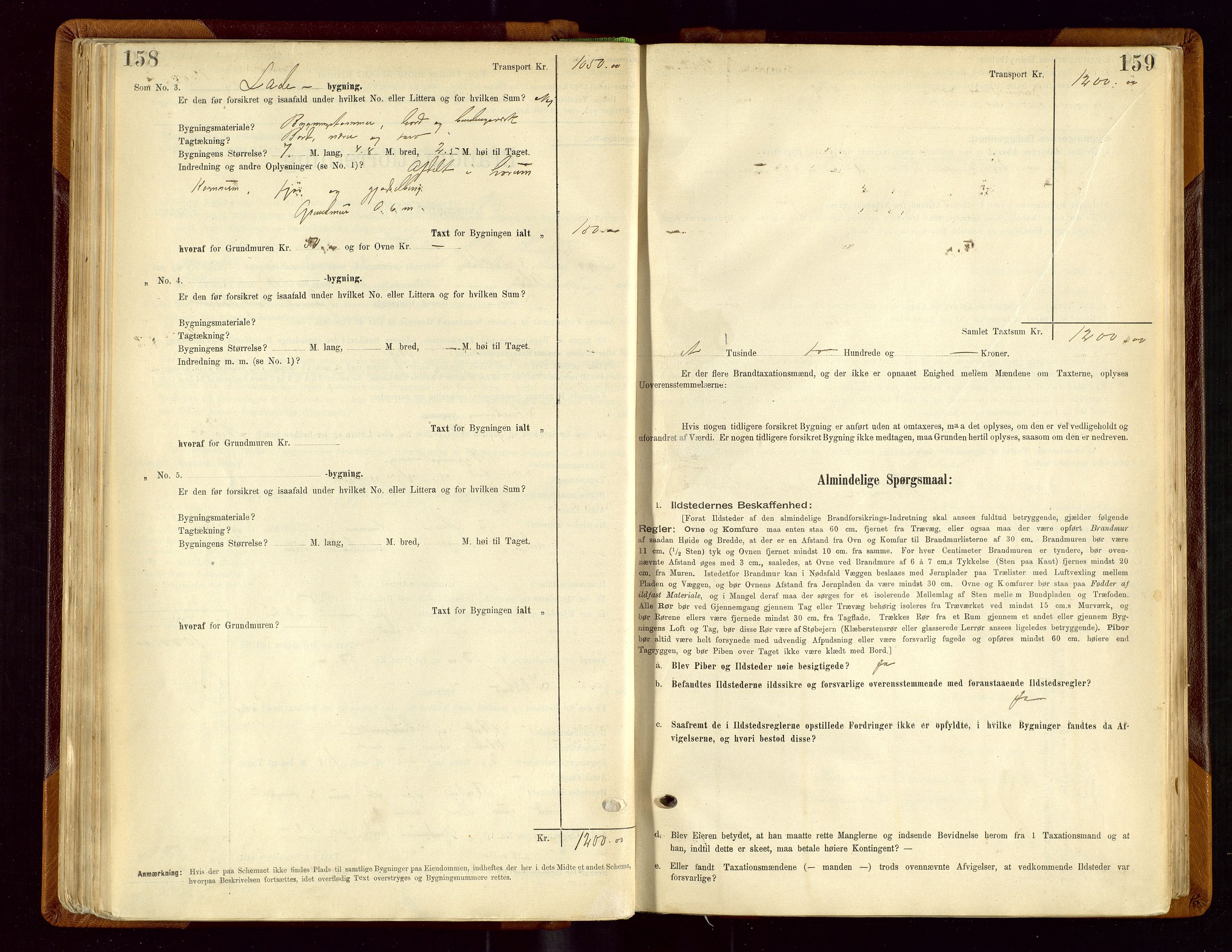Sauda lensmannskontor, SAST/A-100177/Gob/L0001: Branntakstprotokoll - skjematakst, 1894-1914, p. 158-159