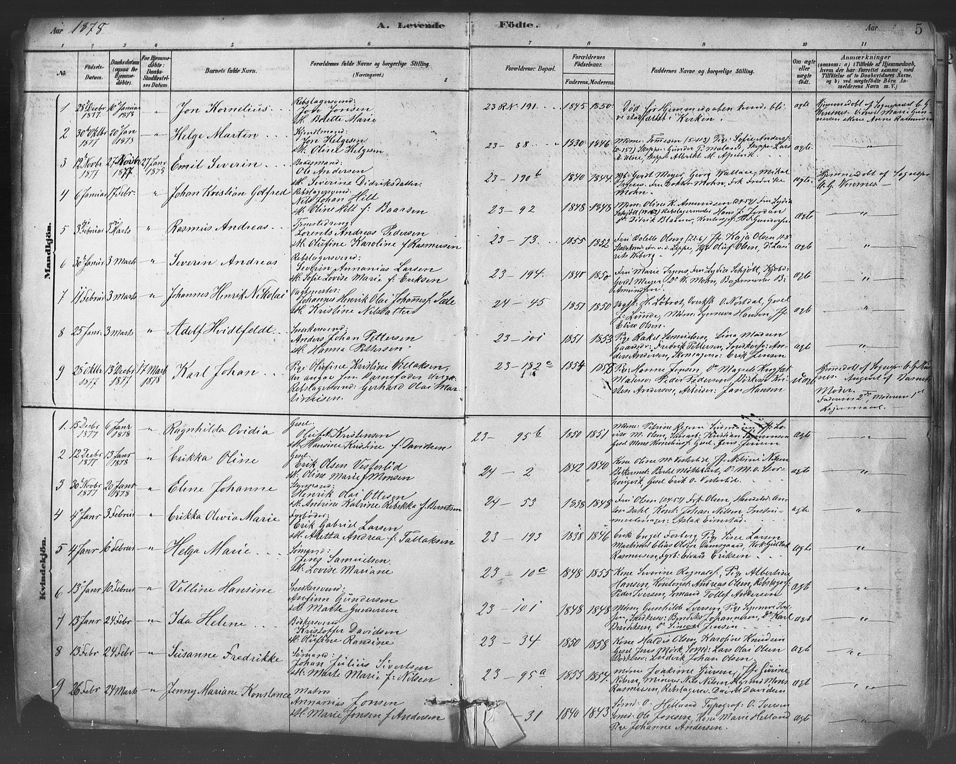 Mariakirken Sokneprestembete, SAB/A-76901/H/Haa/L0007: Parish register (official) no. A 7, 1878-1893, p. 5