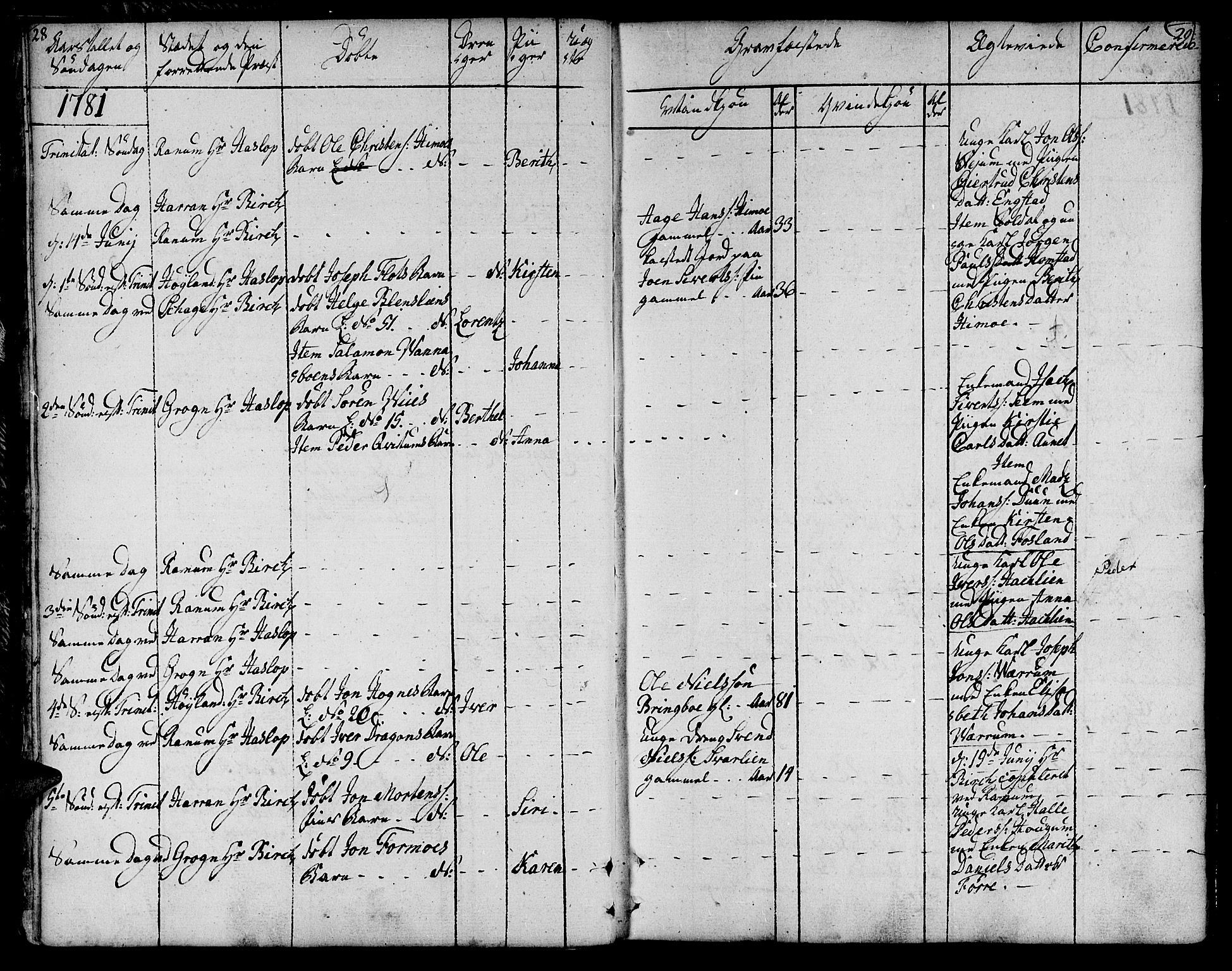 Ministerialprotokoller, klokkerbøker og fødselsregistre - Nord-Trøndelag, AV/SAT-A-1458/764/L0544: Parish register (official) no. 764A04, 1780-1798, p. 28-29