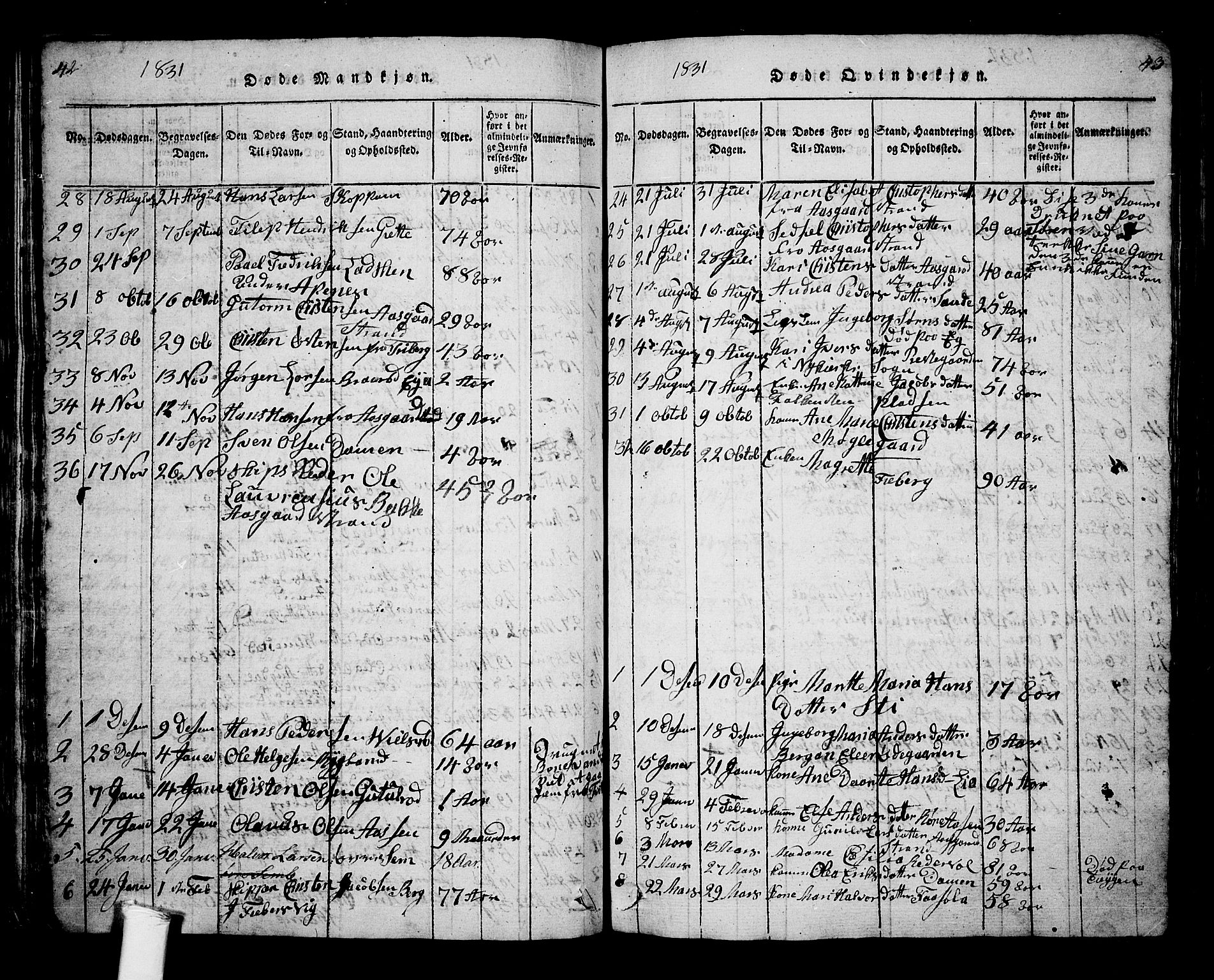 Borre kirkebøker, AV/SAKO-A-338/G/Ga/L0001: Parish register (copy) no. I 1, 1815-1851, p. 42-43