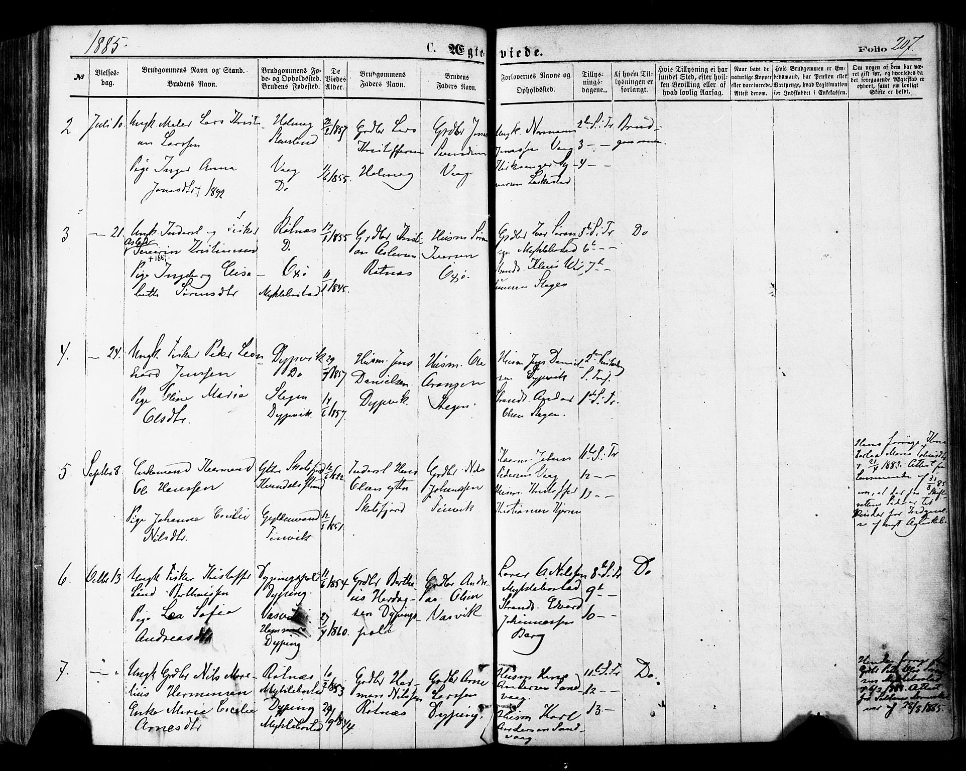 Ministerialprotokoller, klokkerbøker og fødselsregistre - Nordland, SAT/A-1459/855/L0802: Parish register (official) no. 855A10, 1875-1886, p. 207