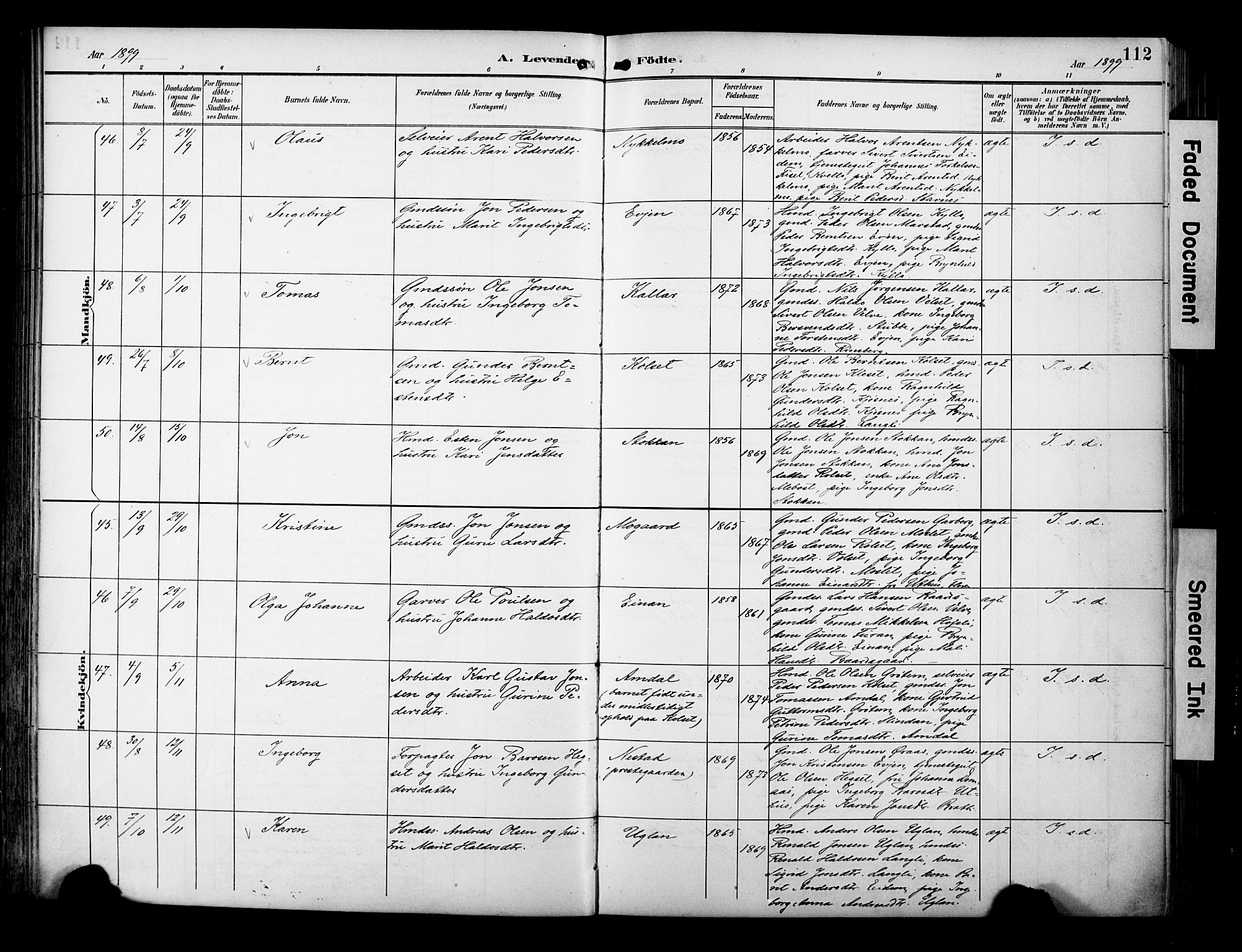 Ministerialprotokoller, klokkerbøker og fødselsregistre - Sør-Trøndelag, SAT/A-1456/695/L1149: Parish register (official) no. 695A09, 1891-1902, p. 112