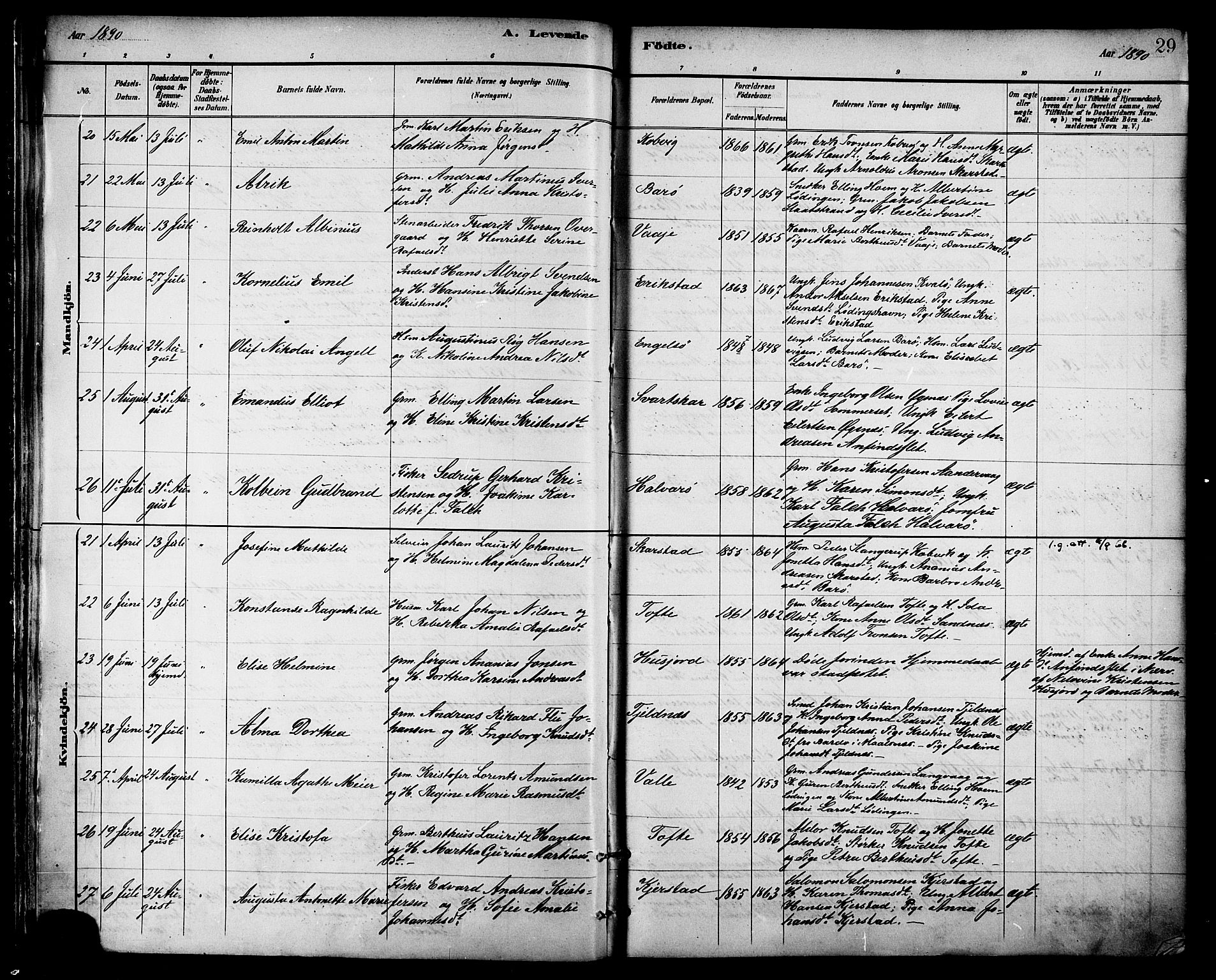 Ministerialprotokoller, klokkerbøker og fødselsregistre - Nordland, AV/SAT-A-1459/872/L1035: Parish register (official) no. 872A10, 1884-1896, p. 29