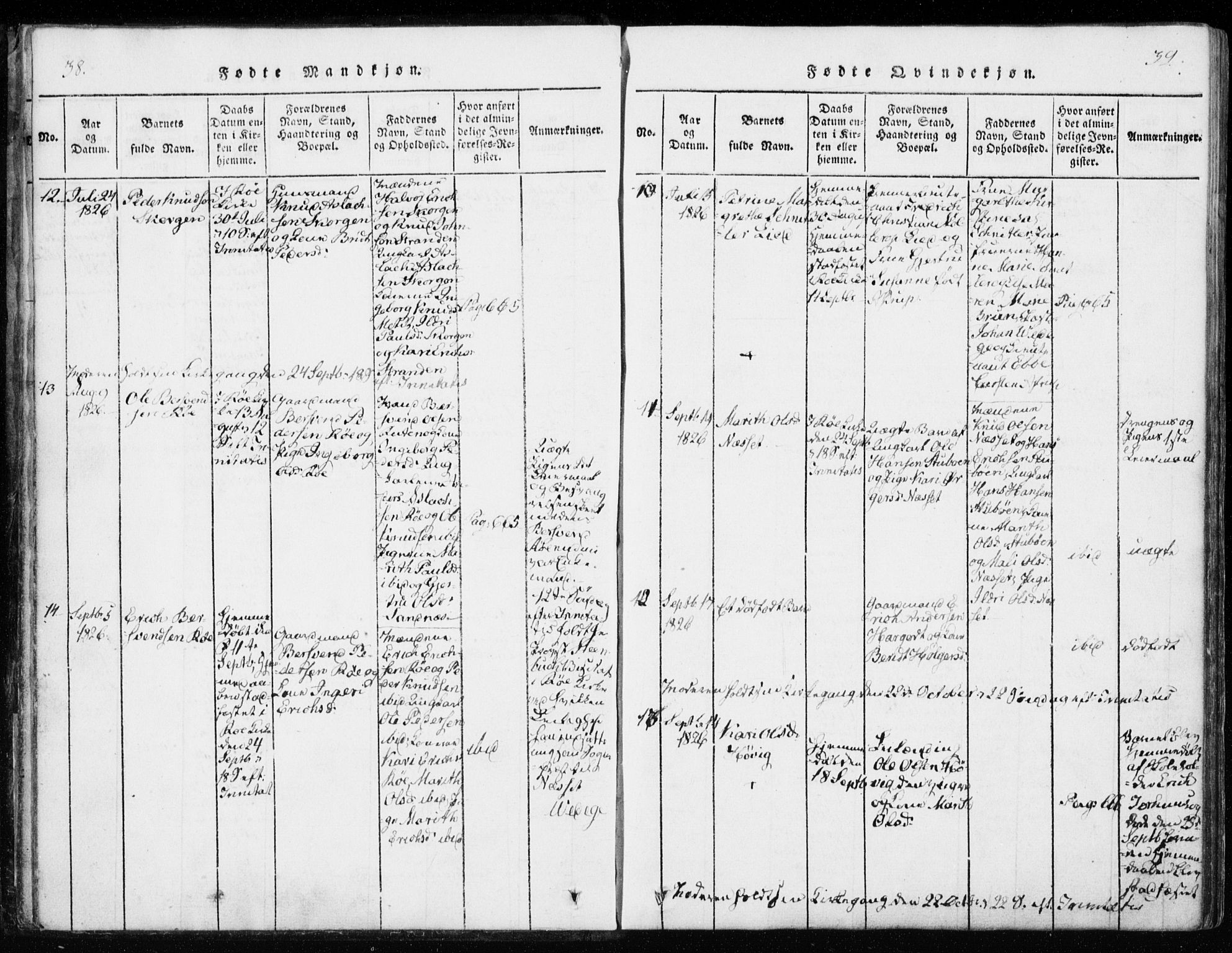 Ministerialprotokoller, klokkerbøker og fødselsregistre - Møre og Romsdal, AV/SAT-A-1454/551/L0623: Parish register (official) no. 551A03, 1818-1831, p. 38-39