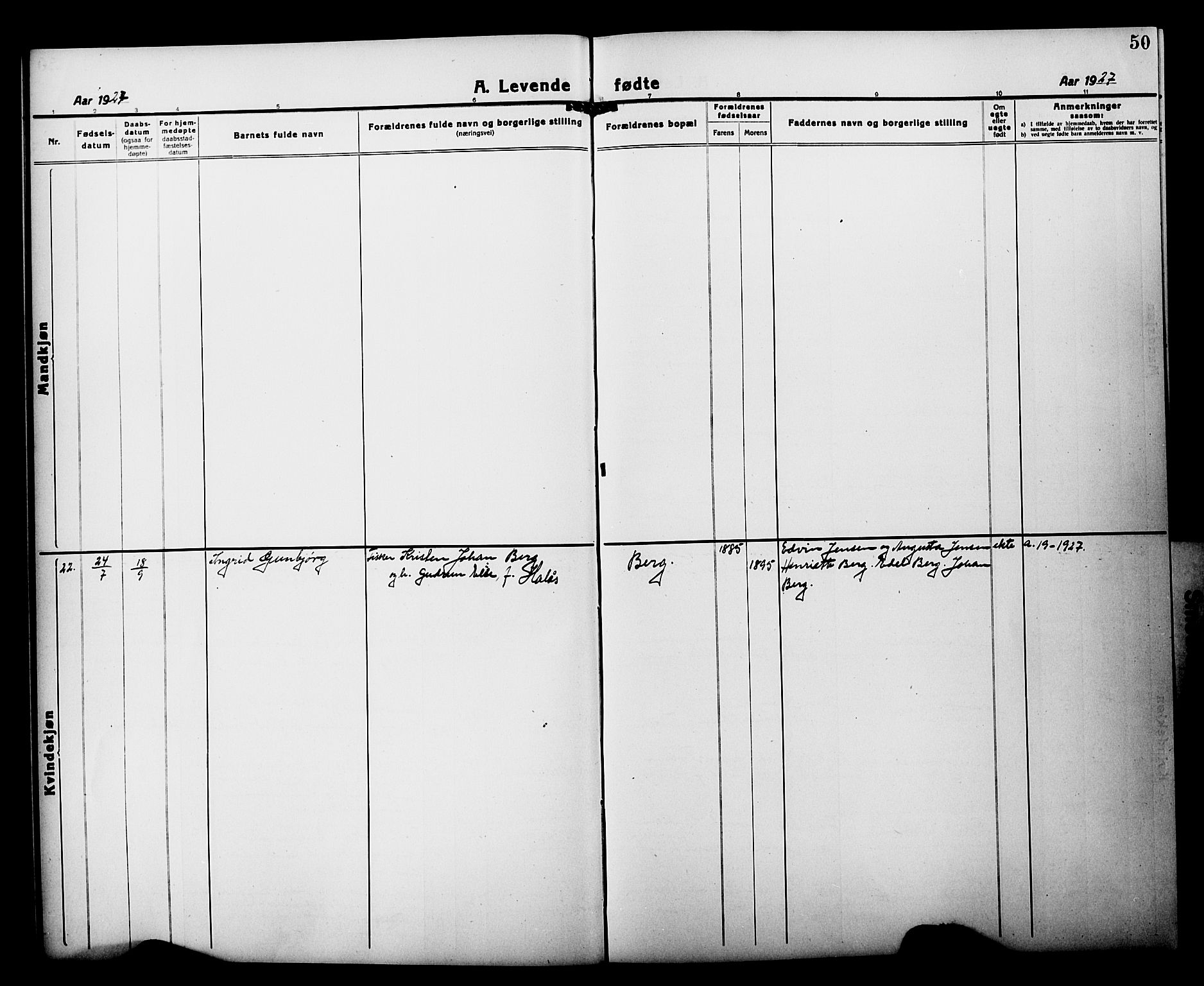 Tranøy sokneprestkontor, AV/SATØ-S-1313/I/Ia/Iab/L0015klokker: Parish register (copy) no. 15, 1918-1930, p. 50