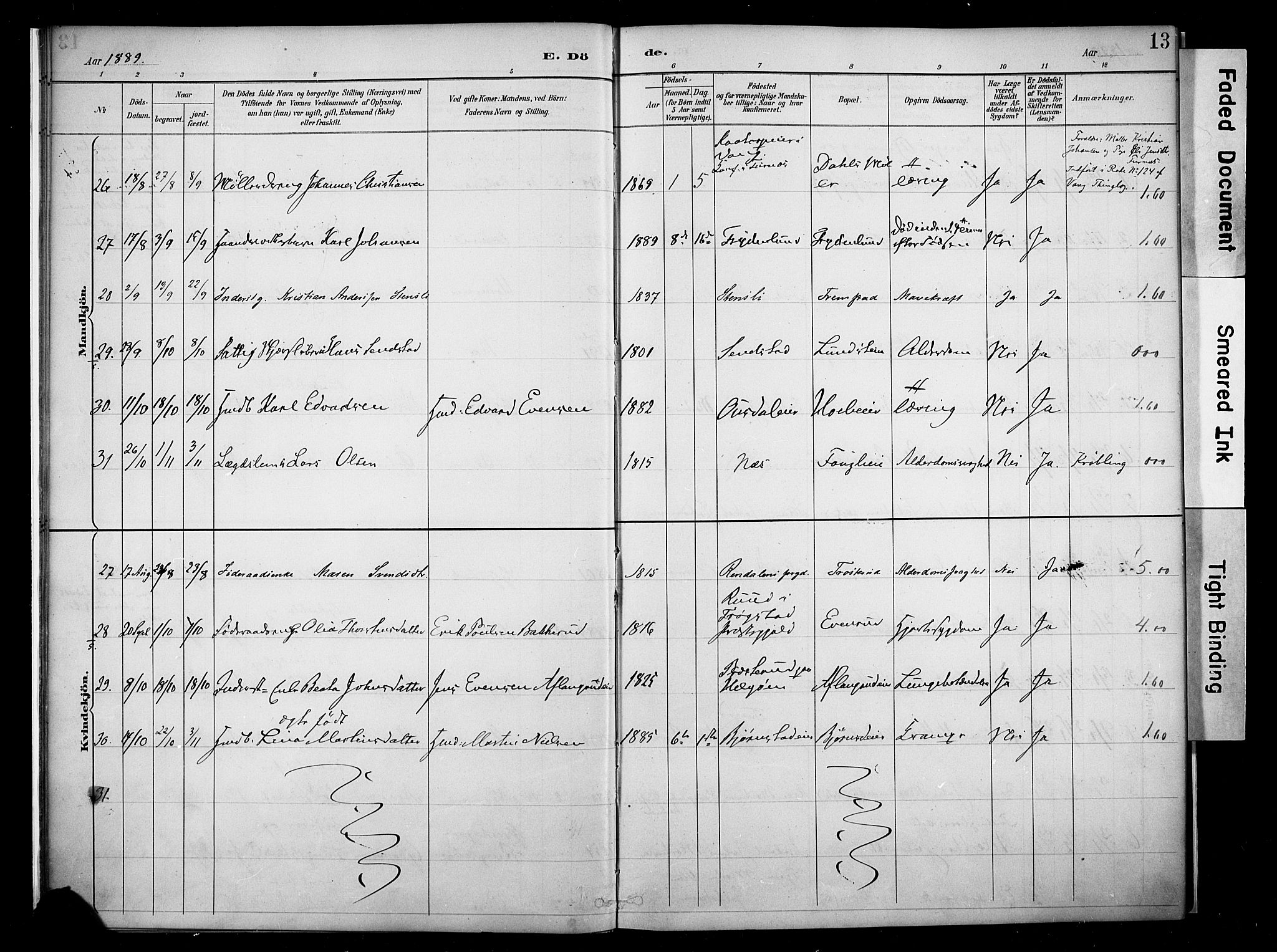 Nes prestekontor, Hedmark, AV/SAH-PREST-020/K/Ka/L0011: Parish register (official) no. 11, 1887-1905, p. 13