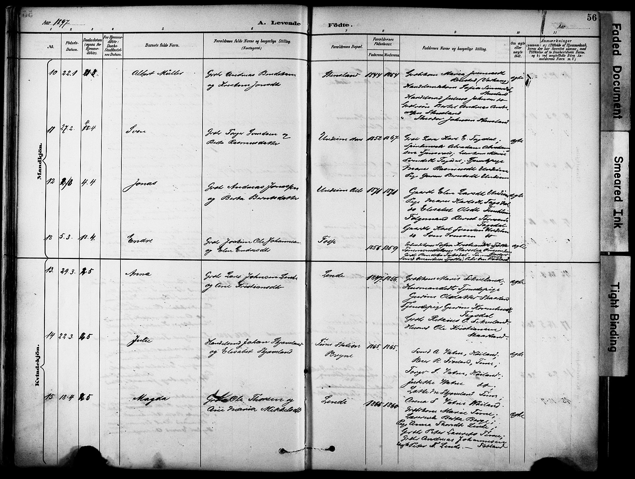 Lye sokneprestkontor, AV/SAST-A-101794/001/30BA/L0011: Parish register (official) no. A 9, 1893-1903, p. 56