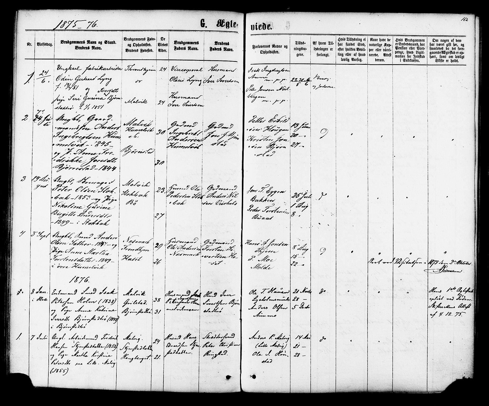 Ministerialprotokoller, klokkerbøker og fødselsregistre - Sør-Trøndelag, SAT/A-1456/616/L0409: Parish register (official) no. 616A06, 1865-1877, p. 162