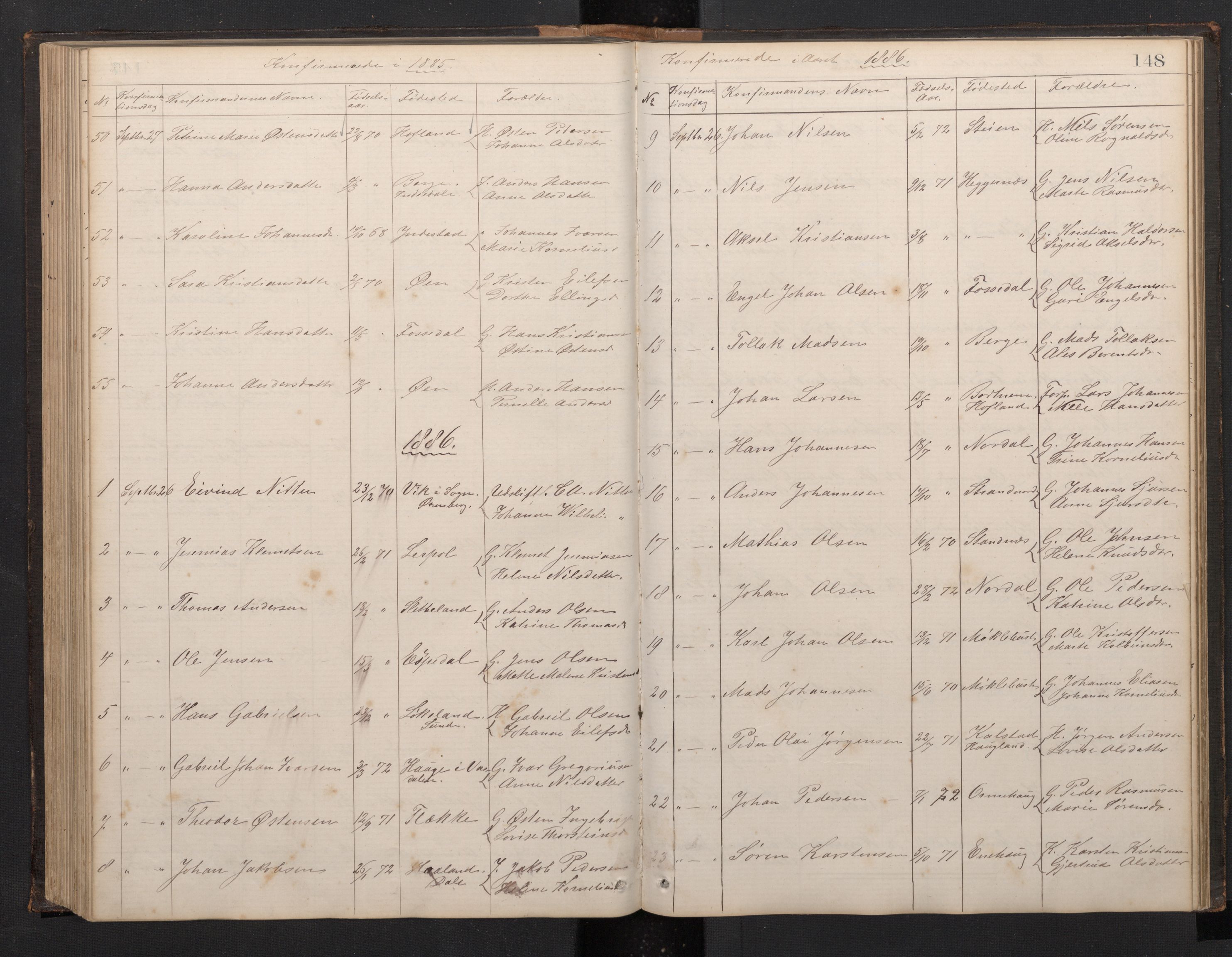Fjaler sokneprestembete, SAB/A-79801/H/Hab/Habc/L0002: Parish register (copy) no. C 2, 1879-1893, p. 147b-148a