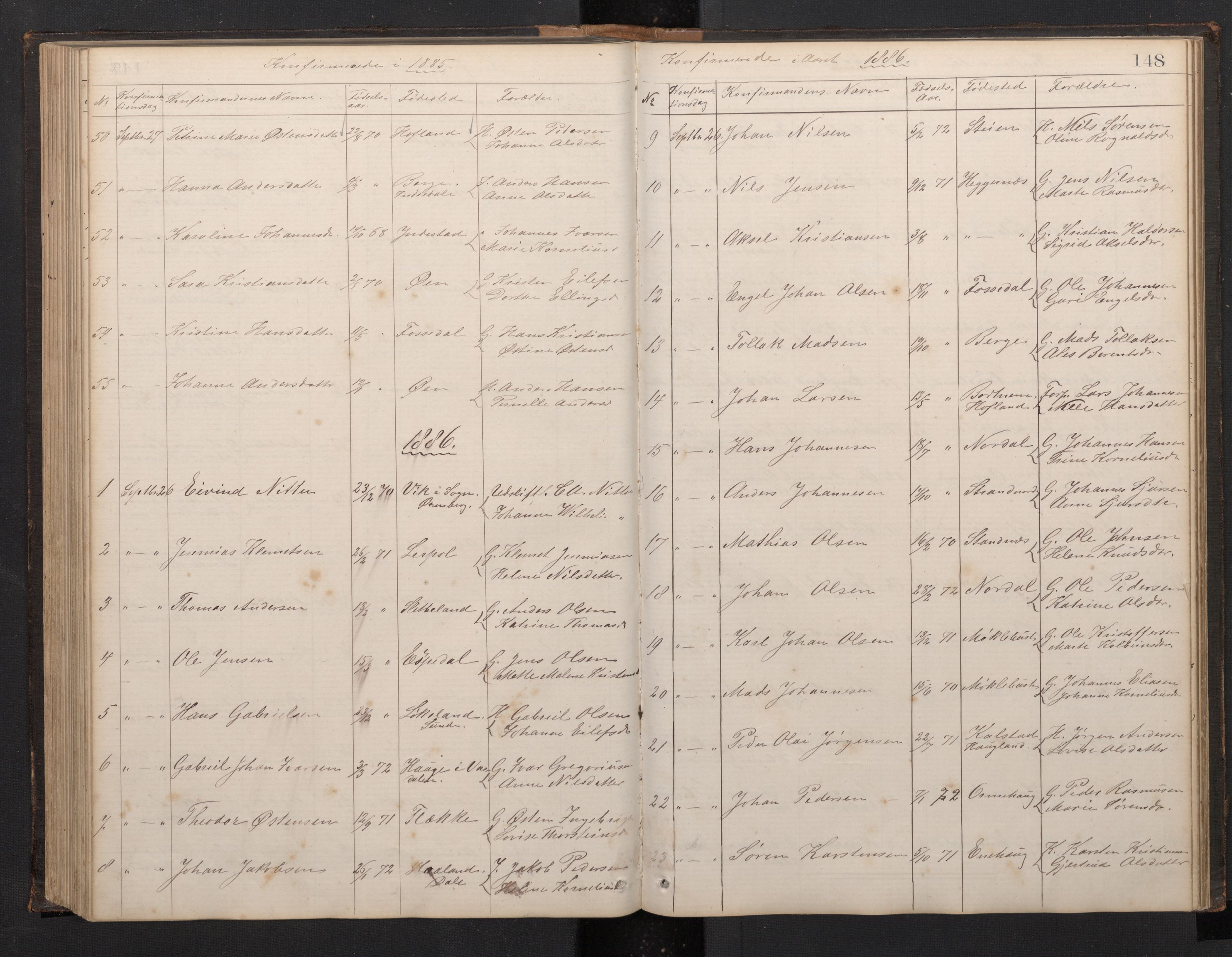 Fjaler sokneprestembete, AV/SAB-A-79801/H/Hab/Habc/L0002: Parish register (copy) no. C 2, 1879-1893, p. 147b-148a
