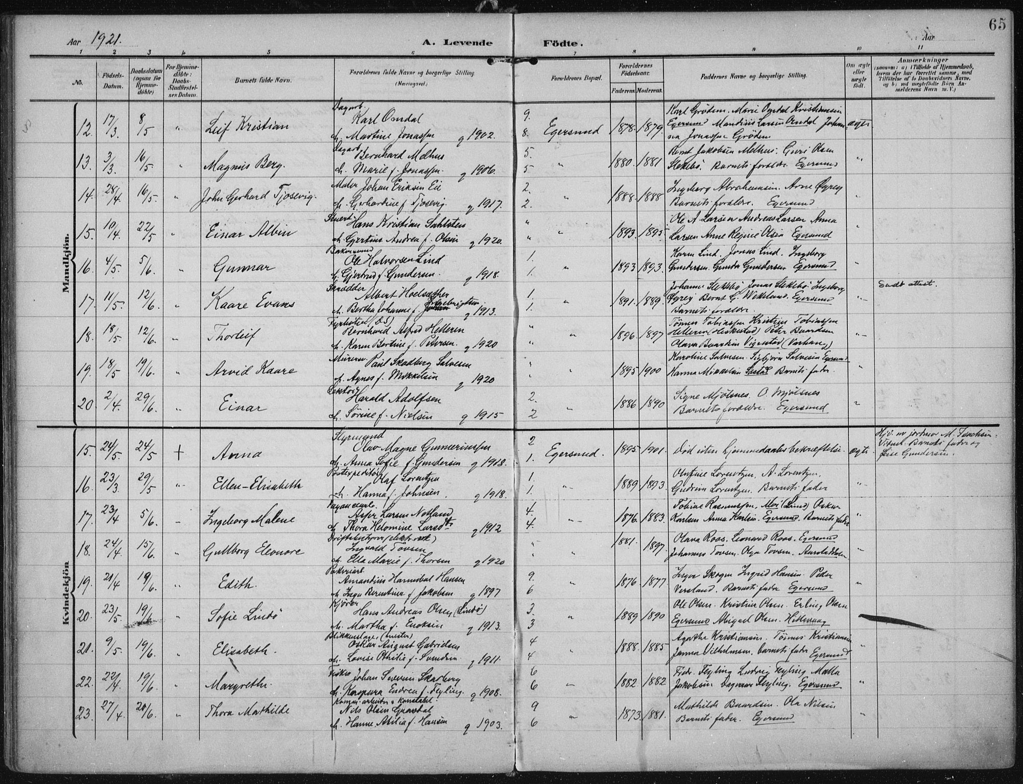 Eigersund sokneprestkontor, AV/SAST-A-101807/S08/L0022: Parish register (official) no. A 21, 1905-1928, p. 65
