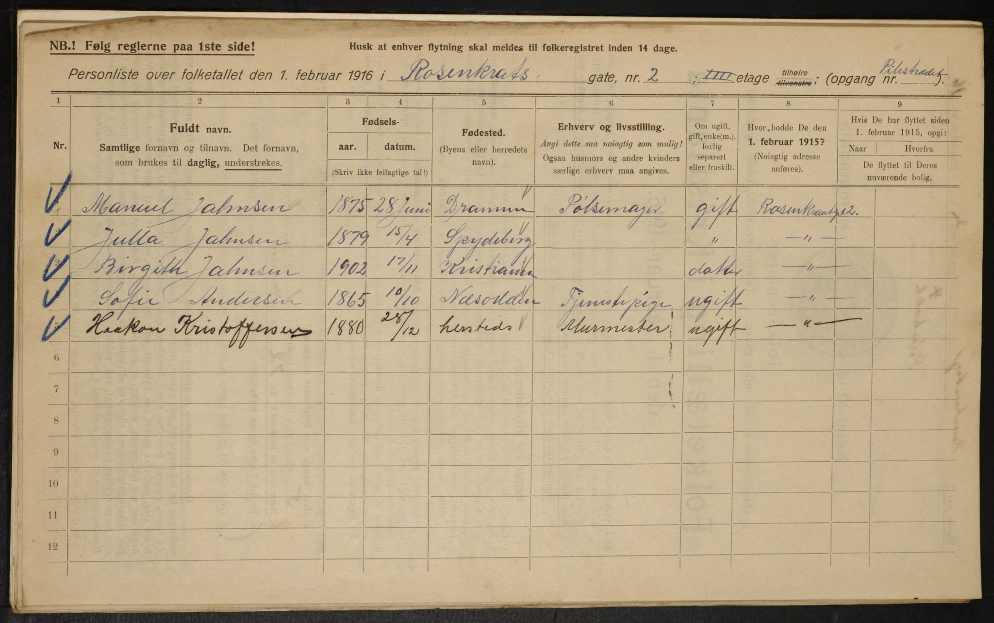 OBA, Municipal Census 1916 for Kristiania, 1916, p. 86096