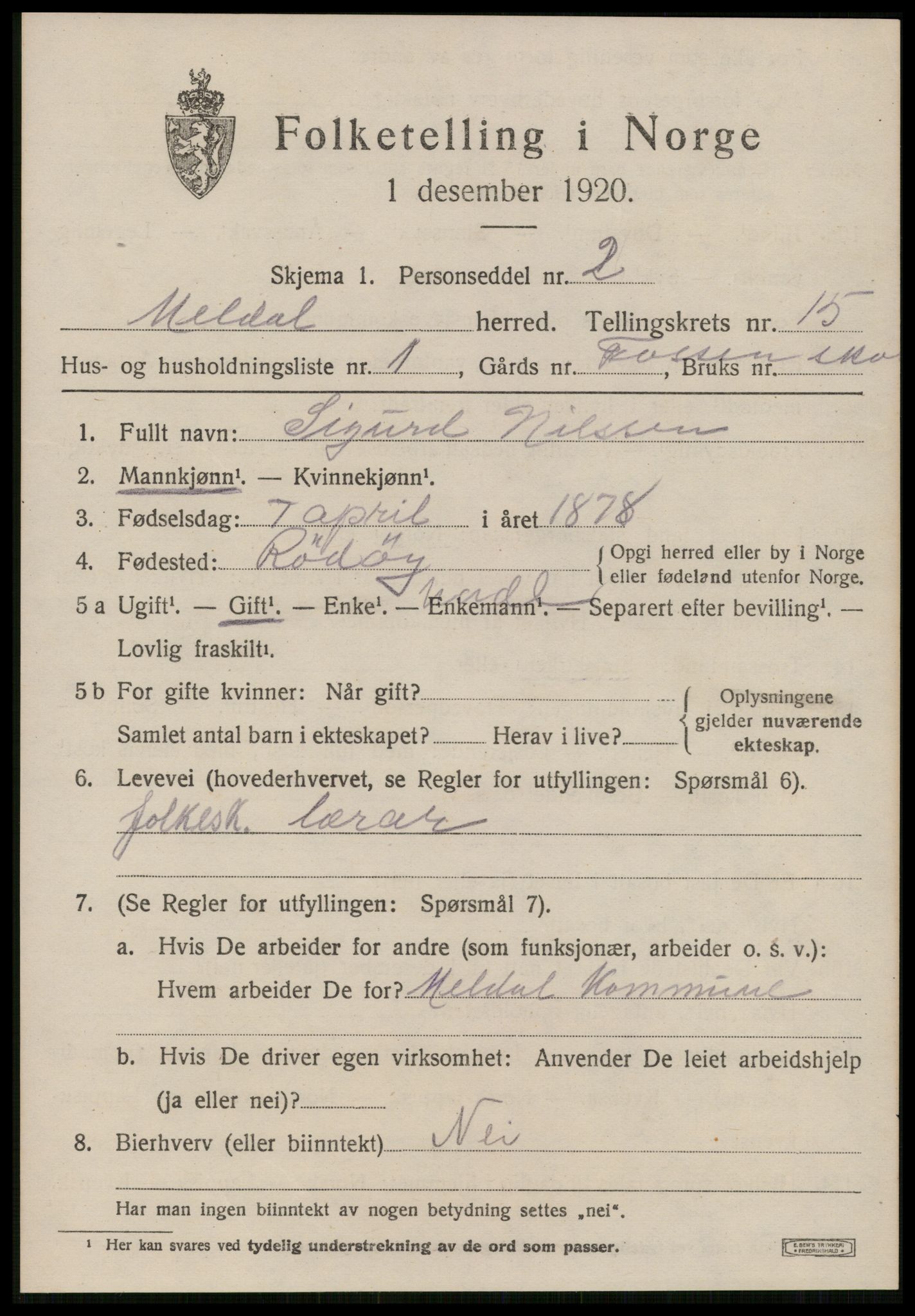 SAT, 1920 census for Meldal, 1920, p. 10475