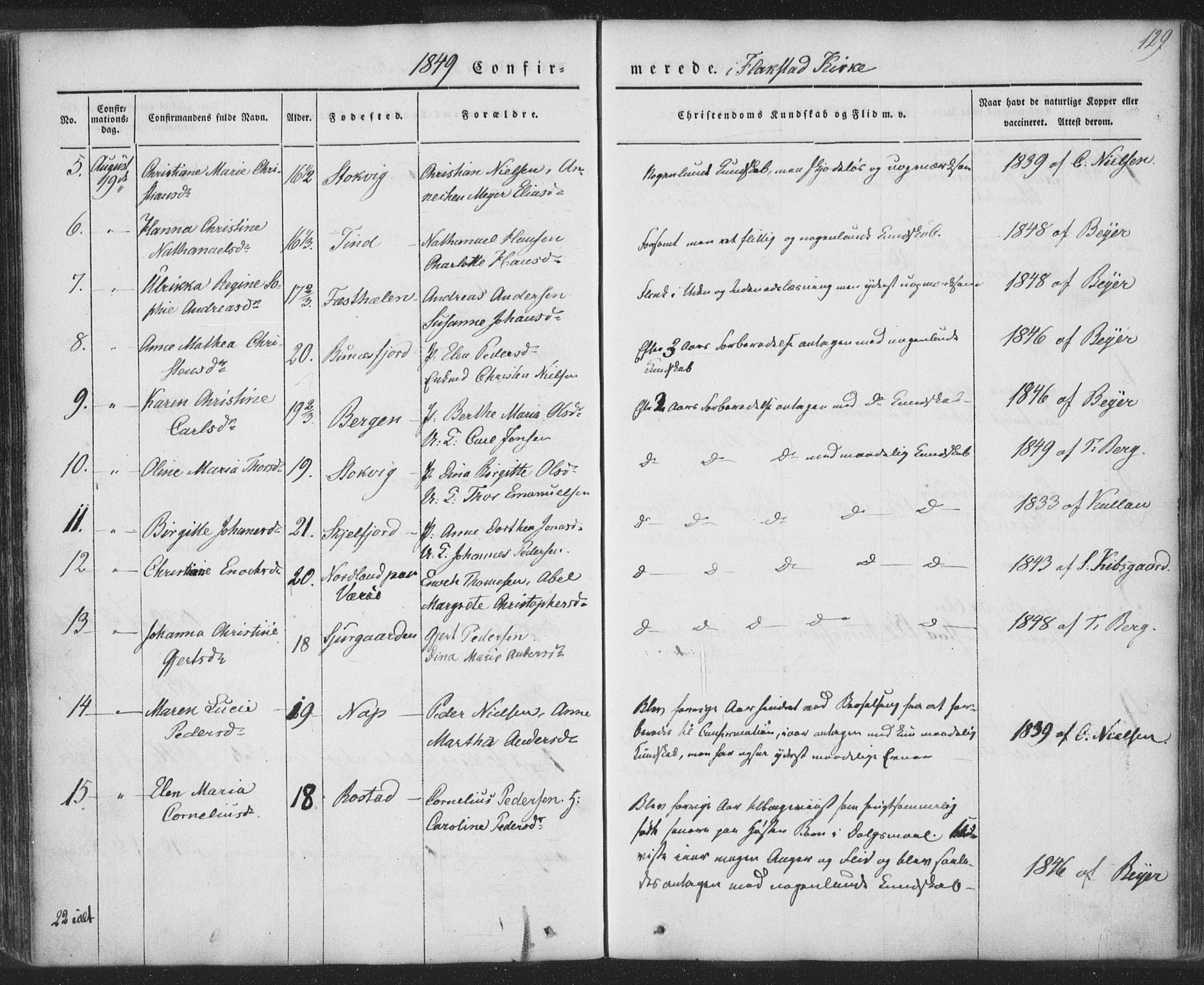 Ministerialprotokoller, klokkerbøker og fødselsregistre - Nordland, AV/SAT-A-1459/885/L1202: Parish register (official) no. 885A03, 1838-1859, p. 129