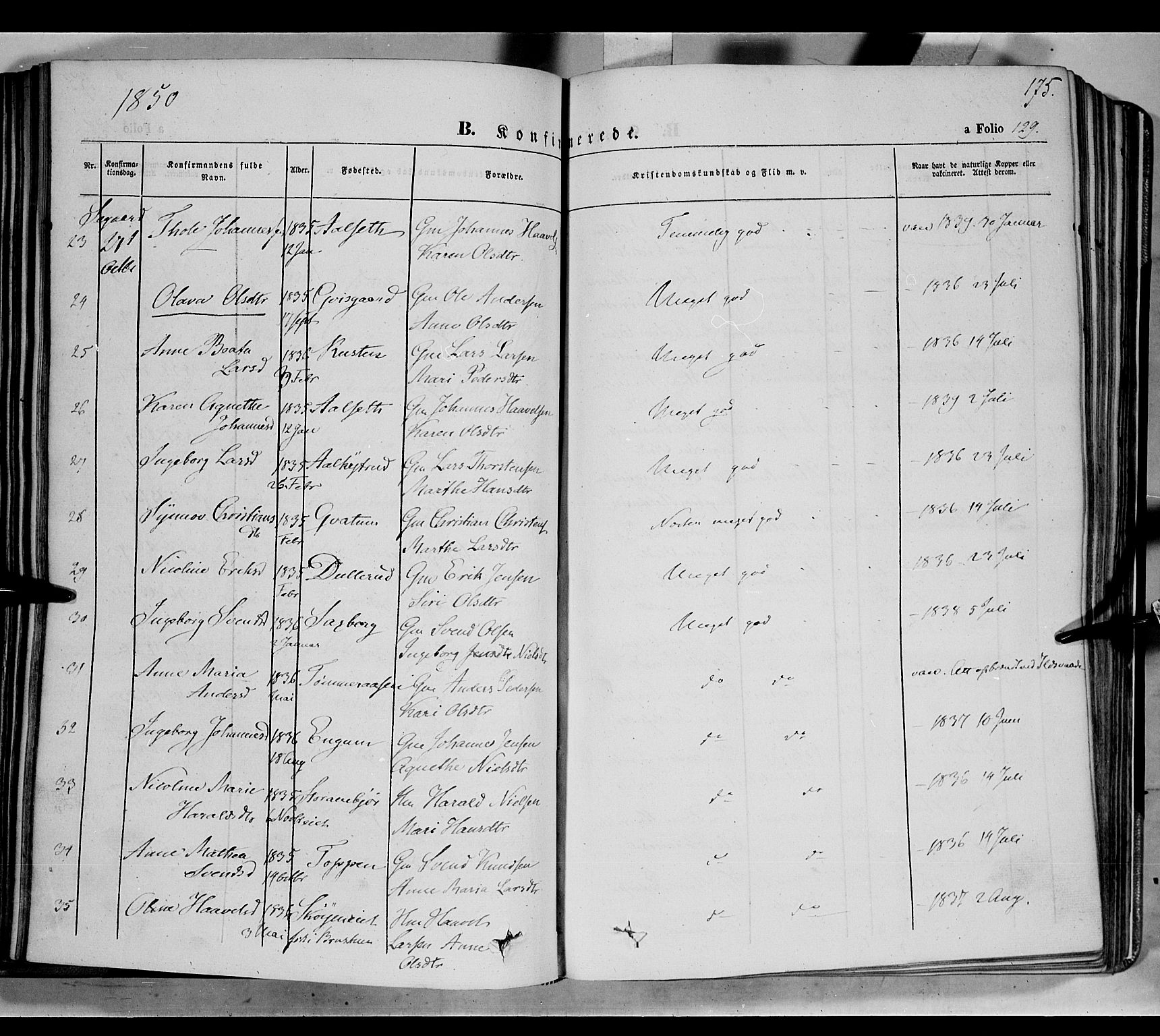 Biri prestekontor, AV/SAH-PREST-096/H/Ha/Haa/L0005: Parish register (official) no. 5, 1843-1854, p. 175