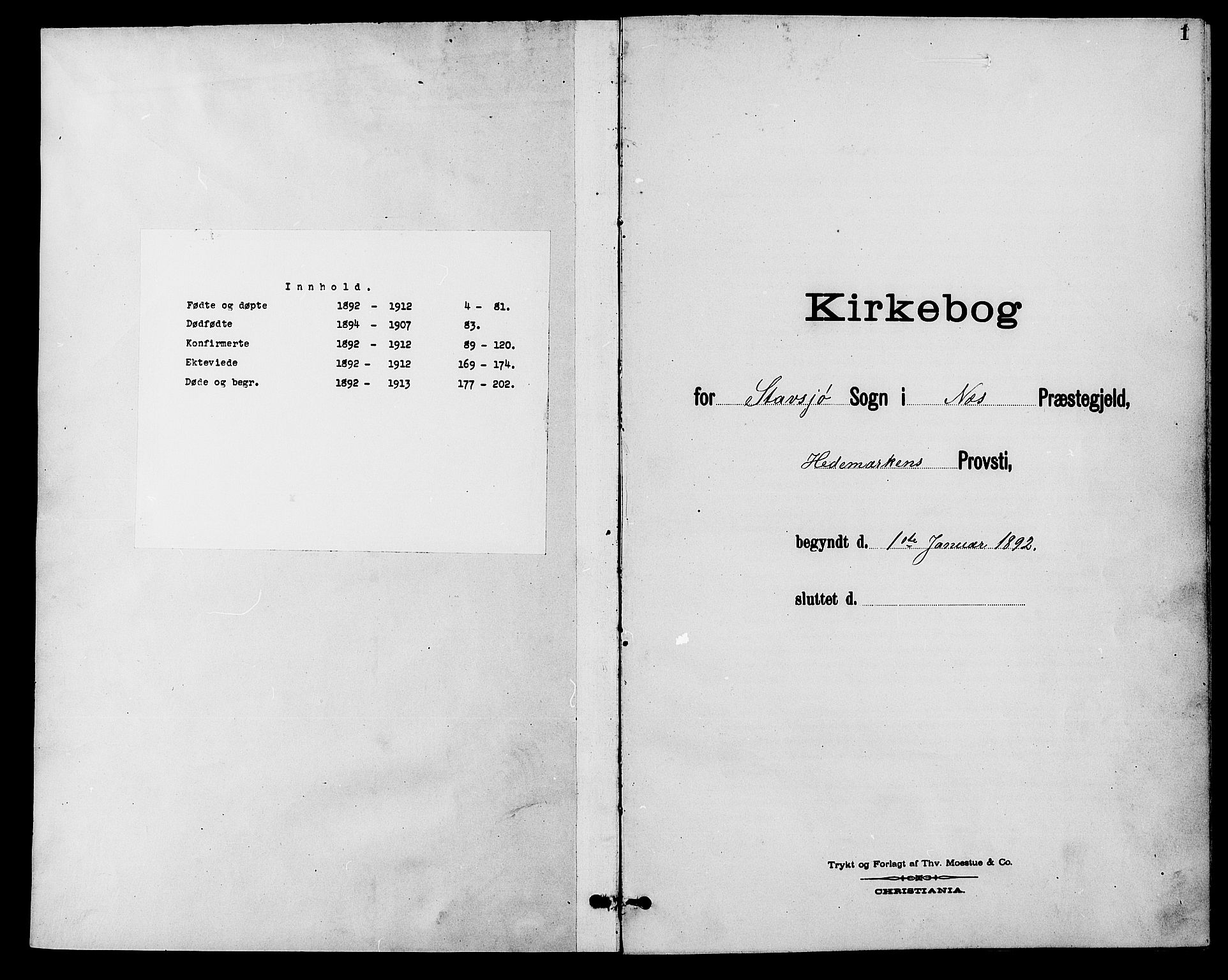 Nes prestekontor, Hedmark, SAH/PREST-020/L/La/L0007: Parish register (copy) no. 7, 1892-1912, p. 1