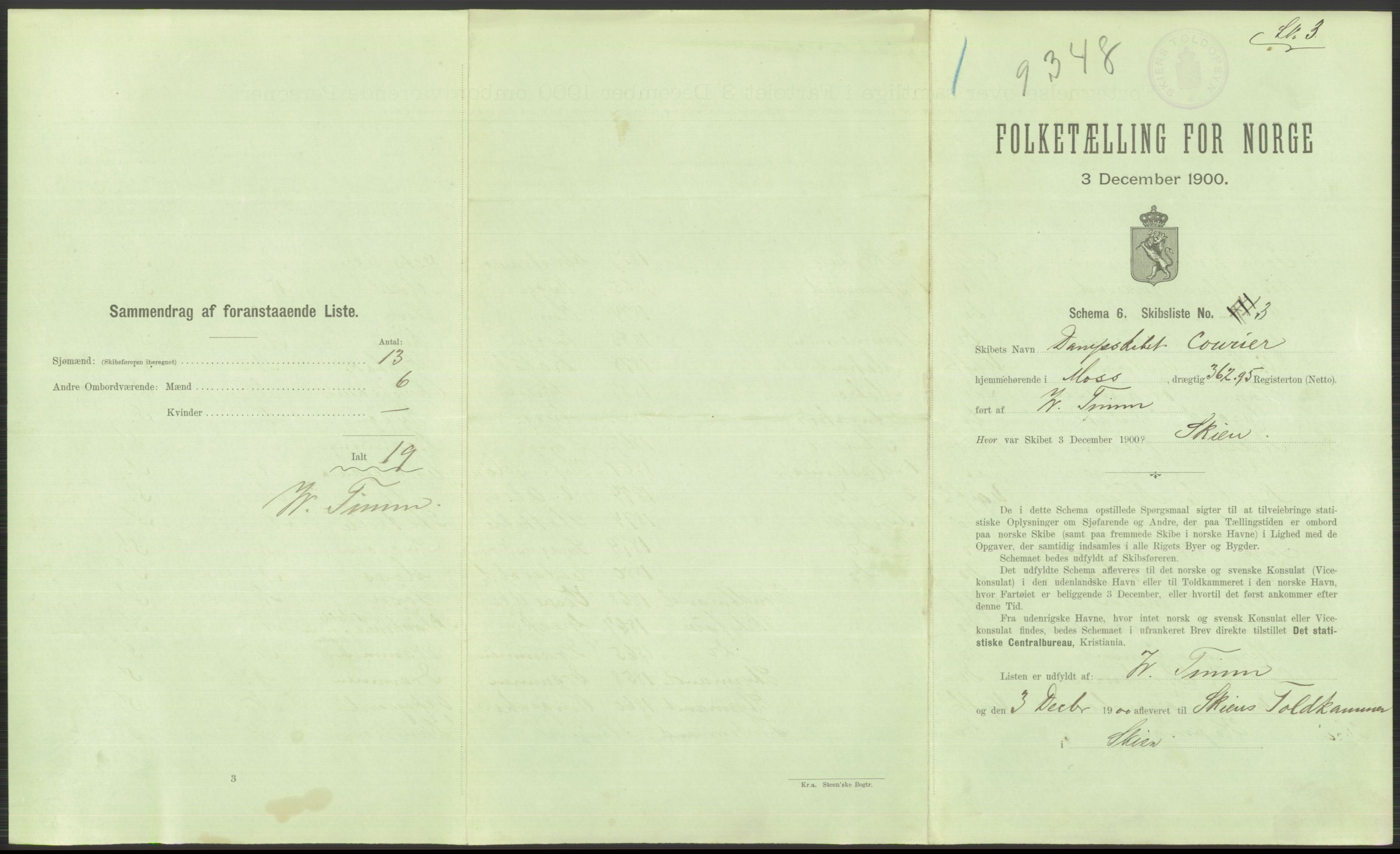 RA, 1900 Census - ship lists from ships in Norwegian harbours, harbours abroad and at sea, 1900, p. 603