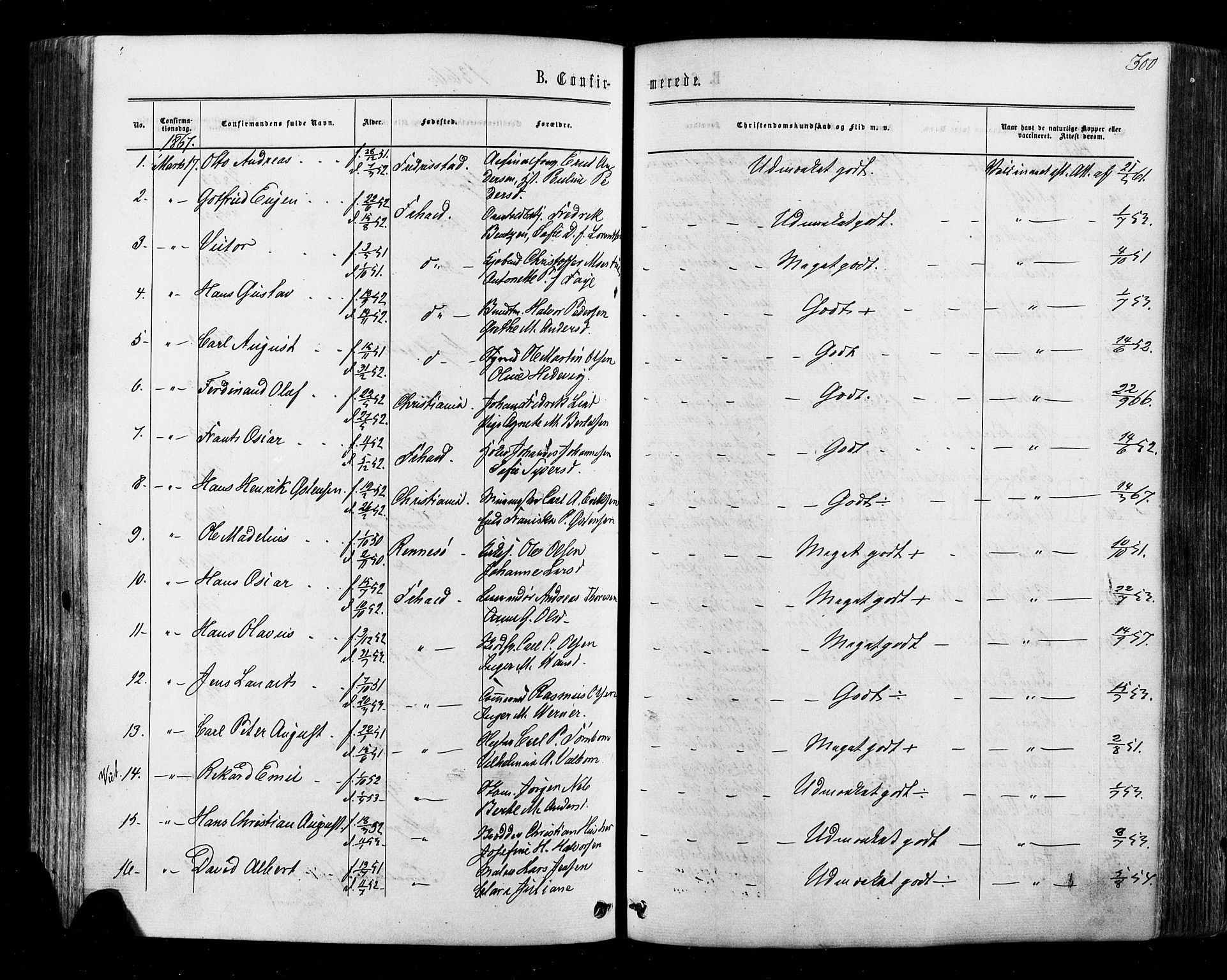 Halden prestekontor Kirkebøker, SAO/A-10909/F/Fa/L0009: Parish register (official) no. I 9, 1866-1877, p. 300