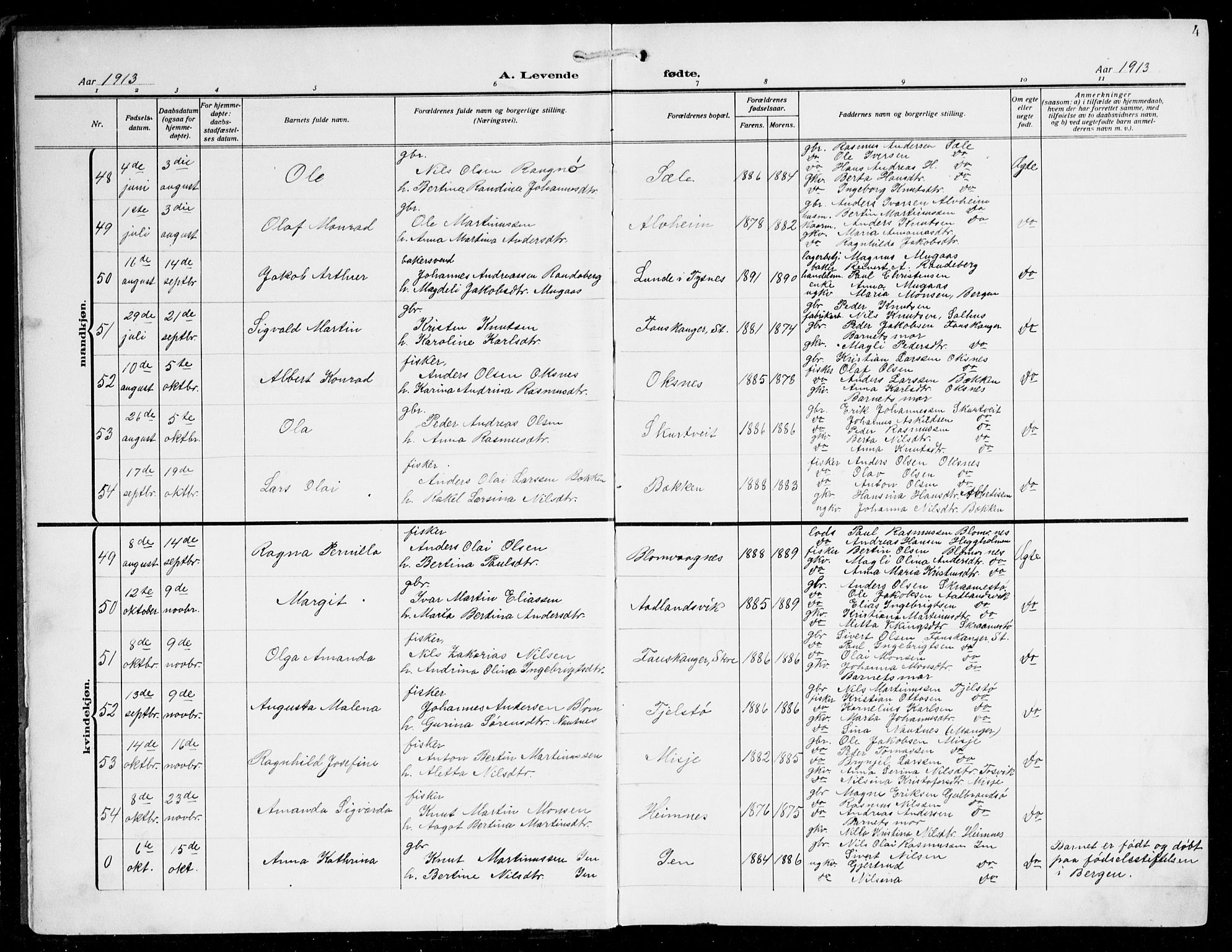 Herdla Sokneprestembete, SAB/A-75701/H/Hab: Parish register (copy) no. C 2, 1913-1926, p. 4