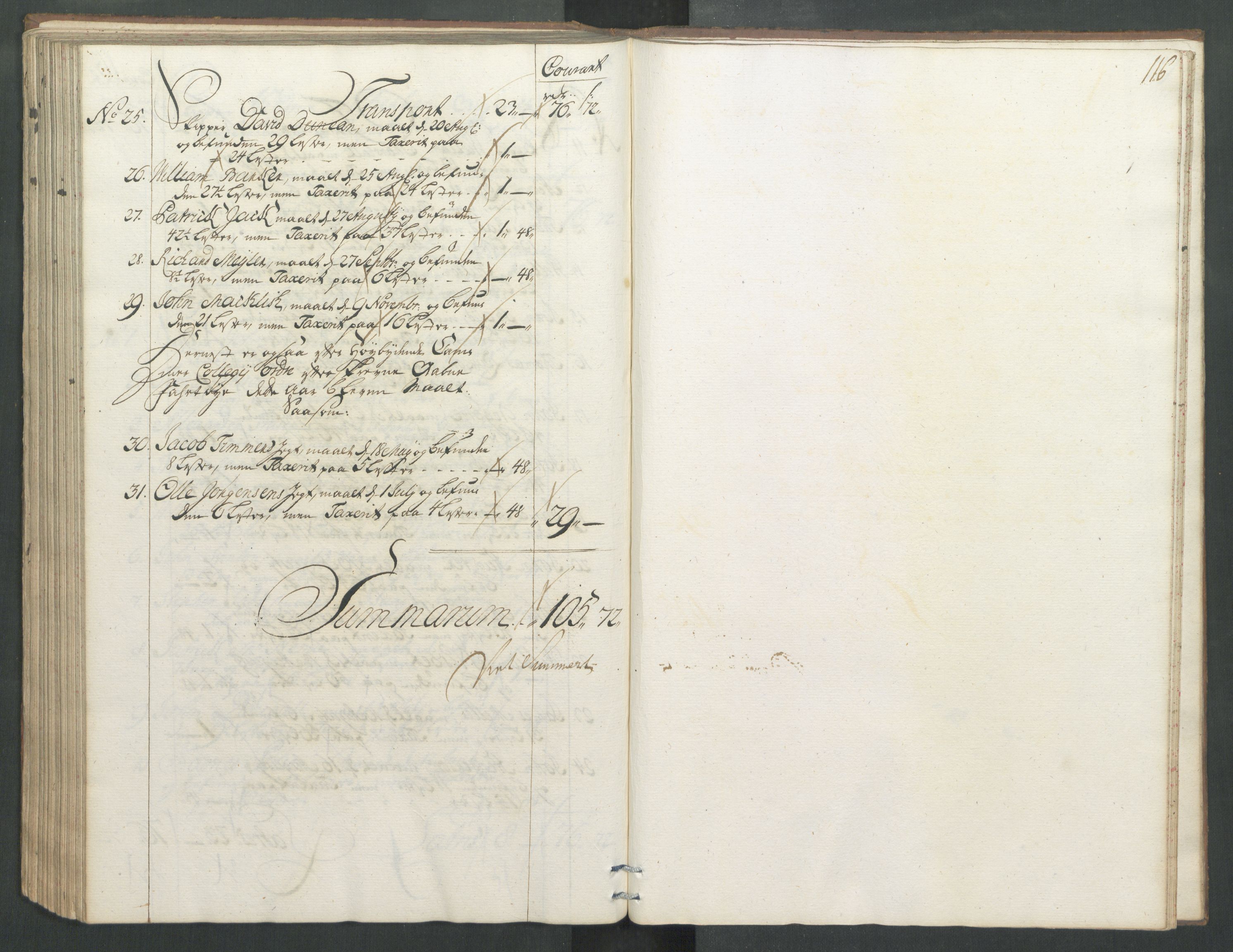 Generaltollkammeret, tollregnskaper, AV/RA-EA-5490/R32/L0004/0001: Tollregnskaper Kristiansund / Hovedtollbok, 1731, p. 115b-116a