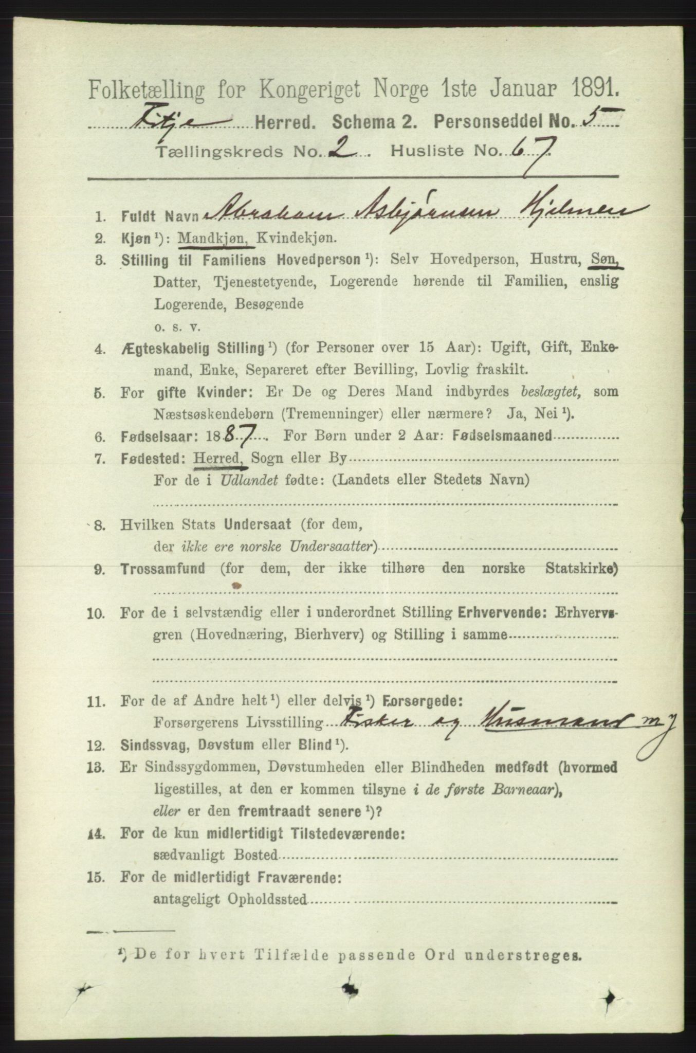 RA, 1891 census for 1222 Fitjar, 1891, p. 967