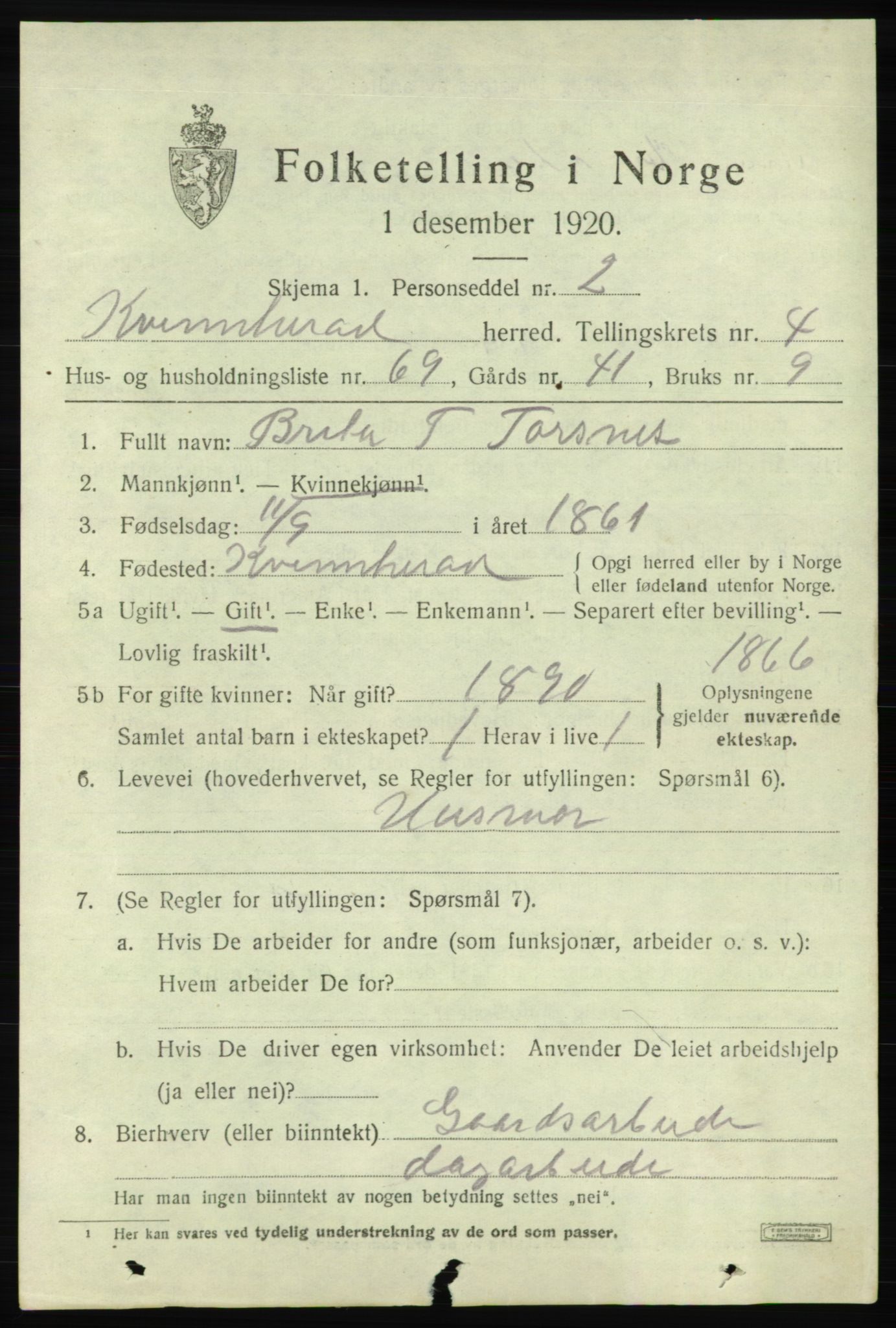 SAB, 1920 census for Kvinnherad, 1920, p. 5974