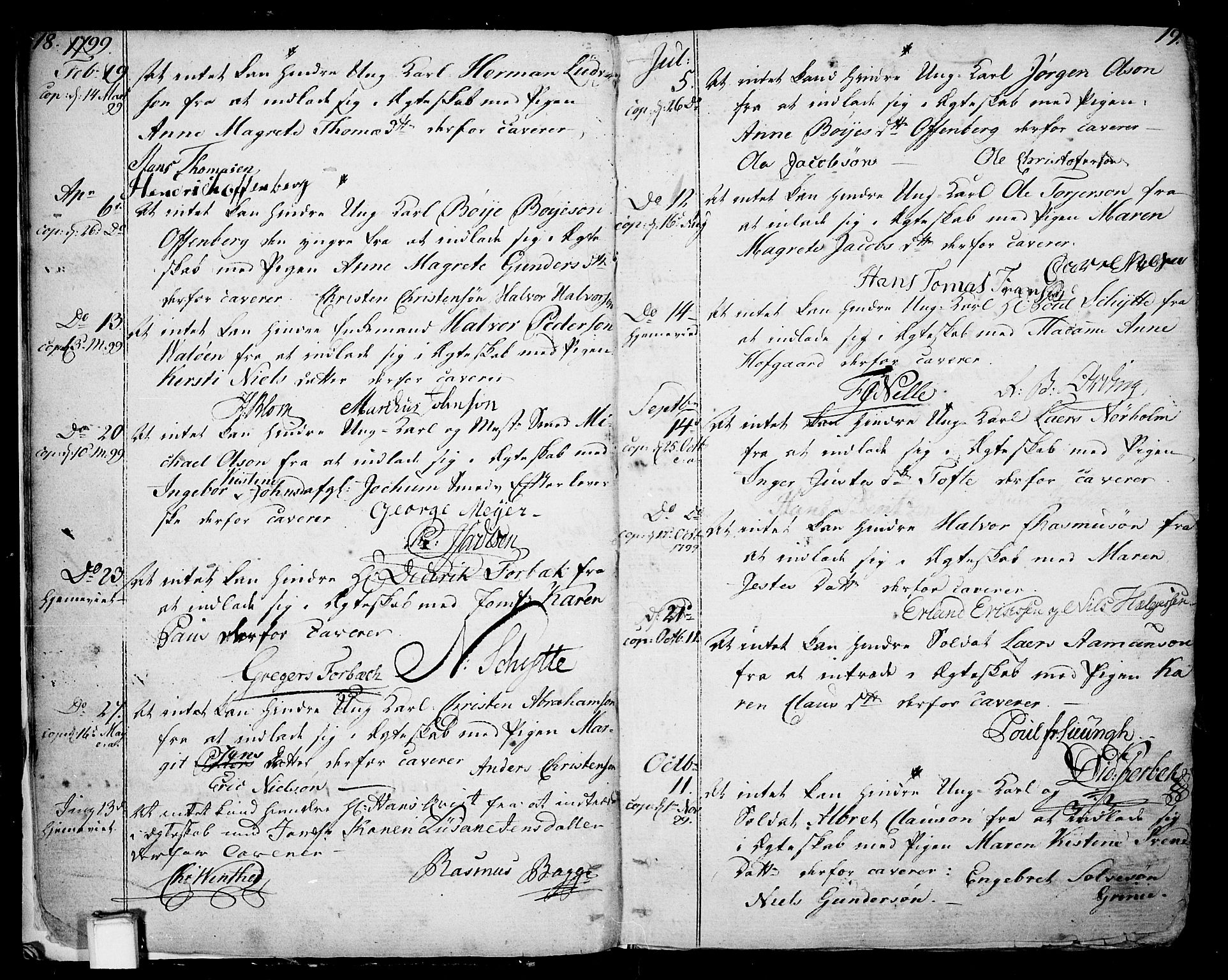 Skien kirkebøker, SAKO/A-302/F/Fa/L0004: Parish register (official) no. 4, 1792-1814, p. 18-19