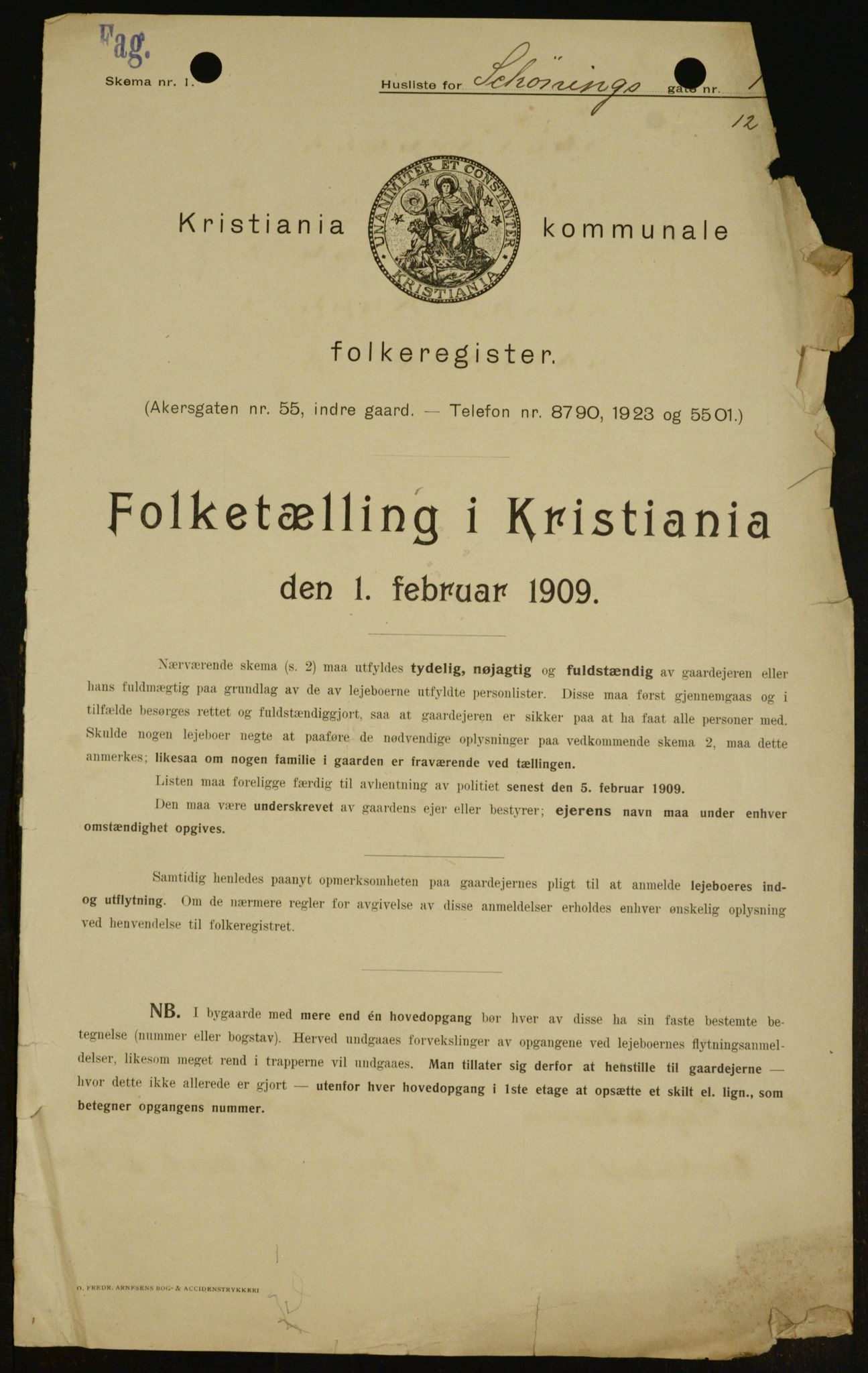 OBA, Municipal Census 1909 for Kristiania, 1909, p. 84715